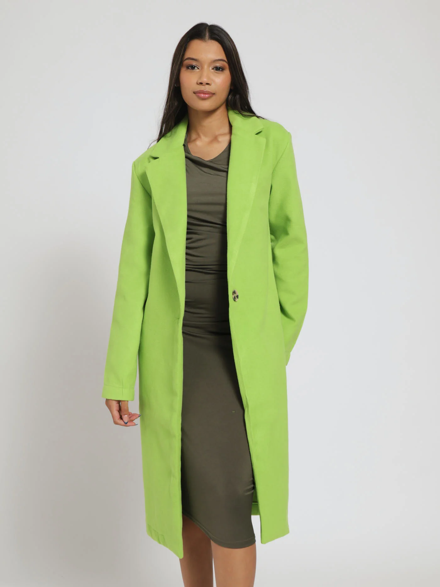 Button Collared Melton Coat - Bright Green