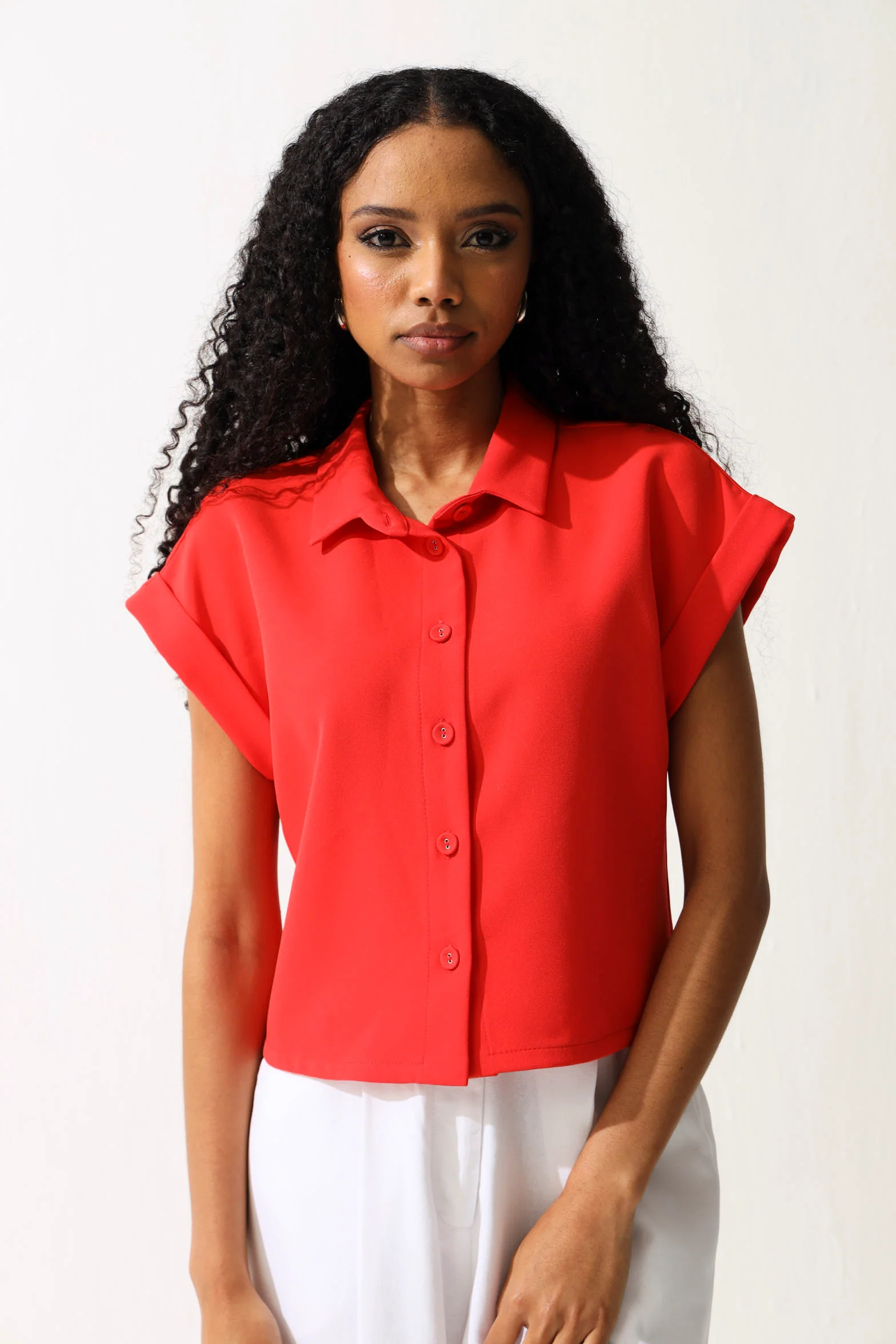 Button Detail Barbi Top - Red - Image 2