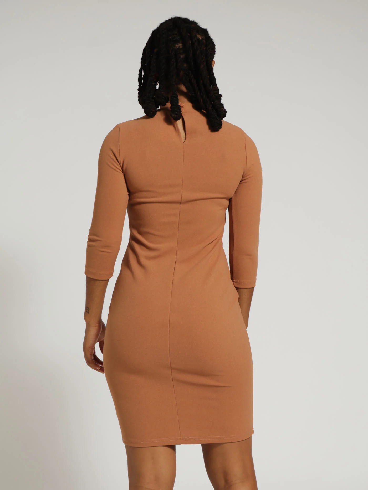 Button Detail Bodycon Dress - Brown - Image 3