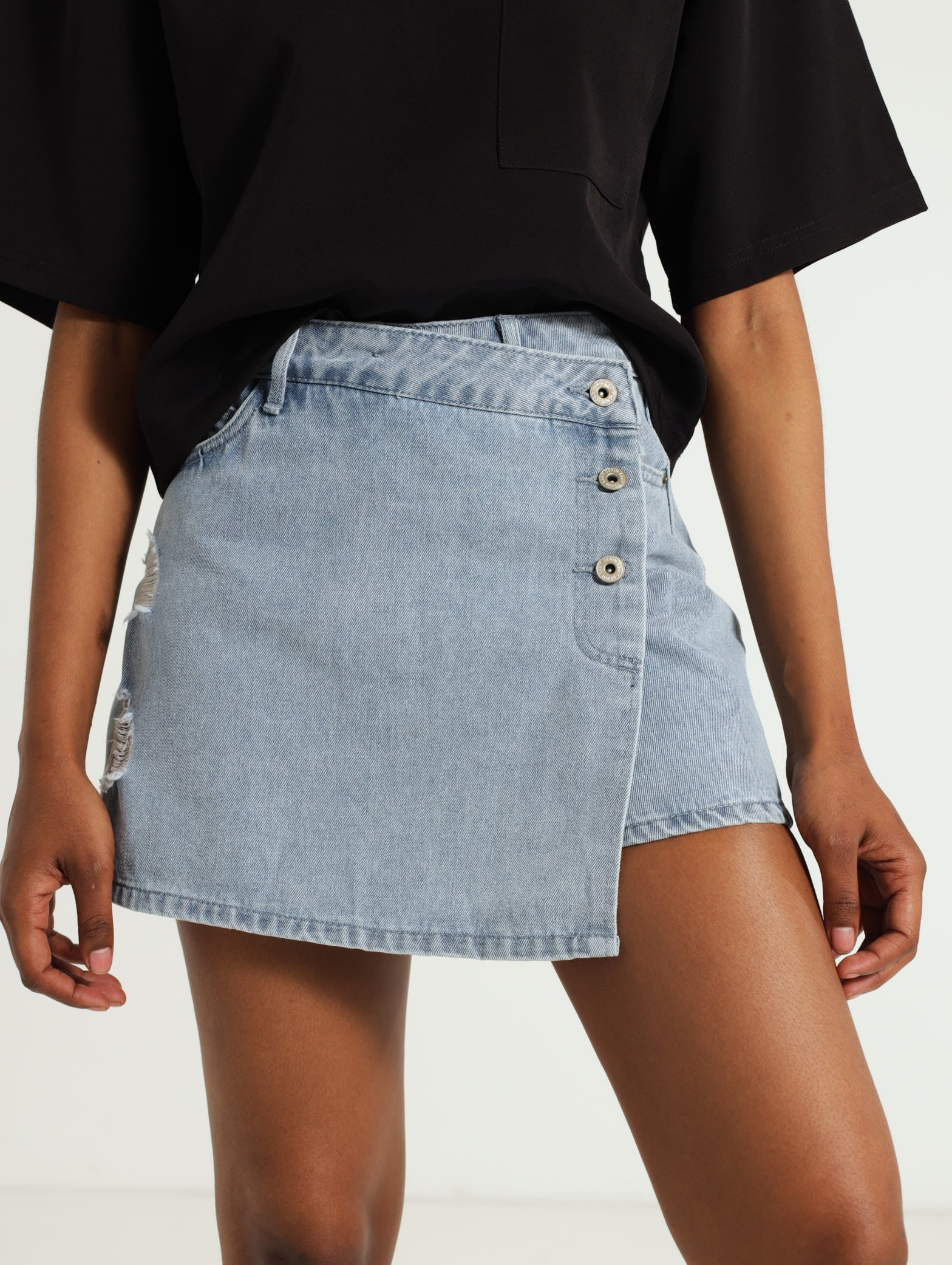 Button Detail Denim Skort