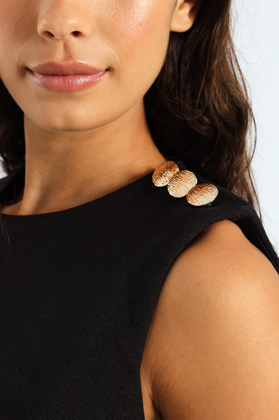 Button Detail Pinafore Dress - Black - Image 2
