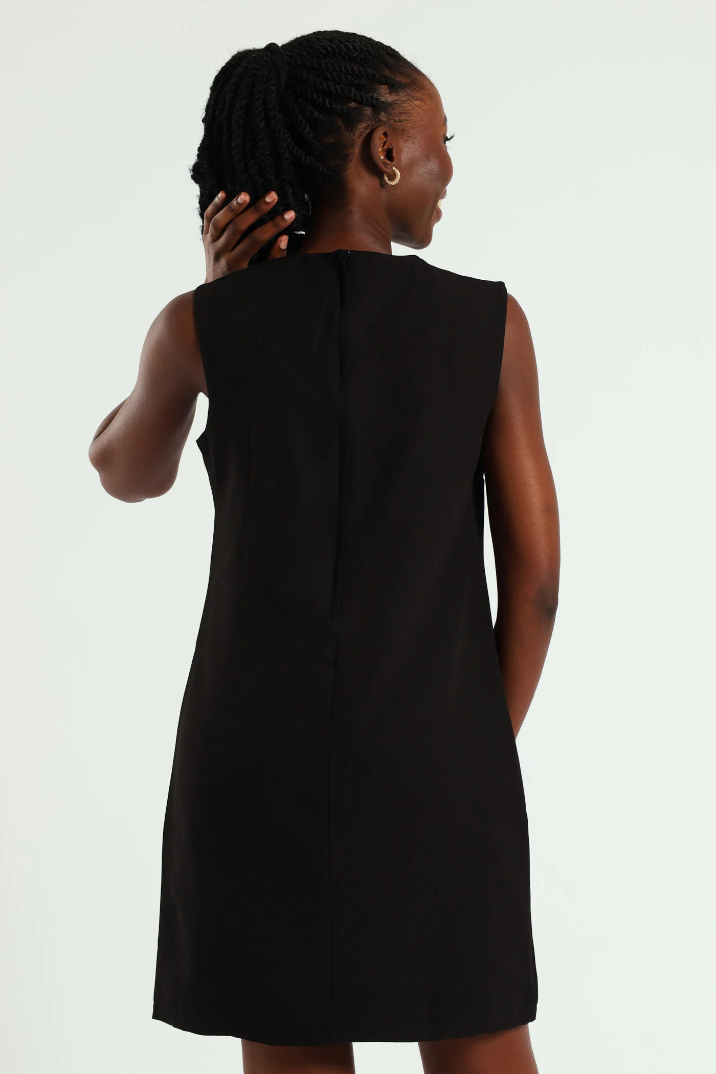 Button Detail Pinafore Dress - Black - Image 6
