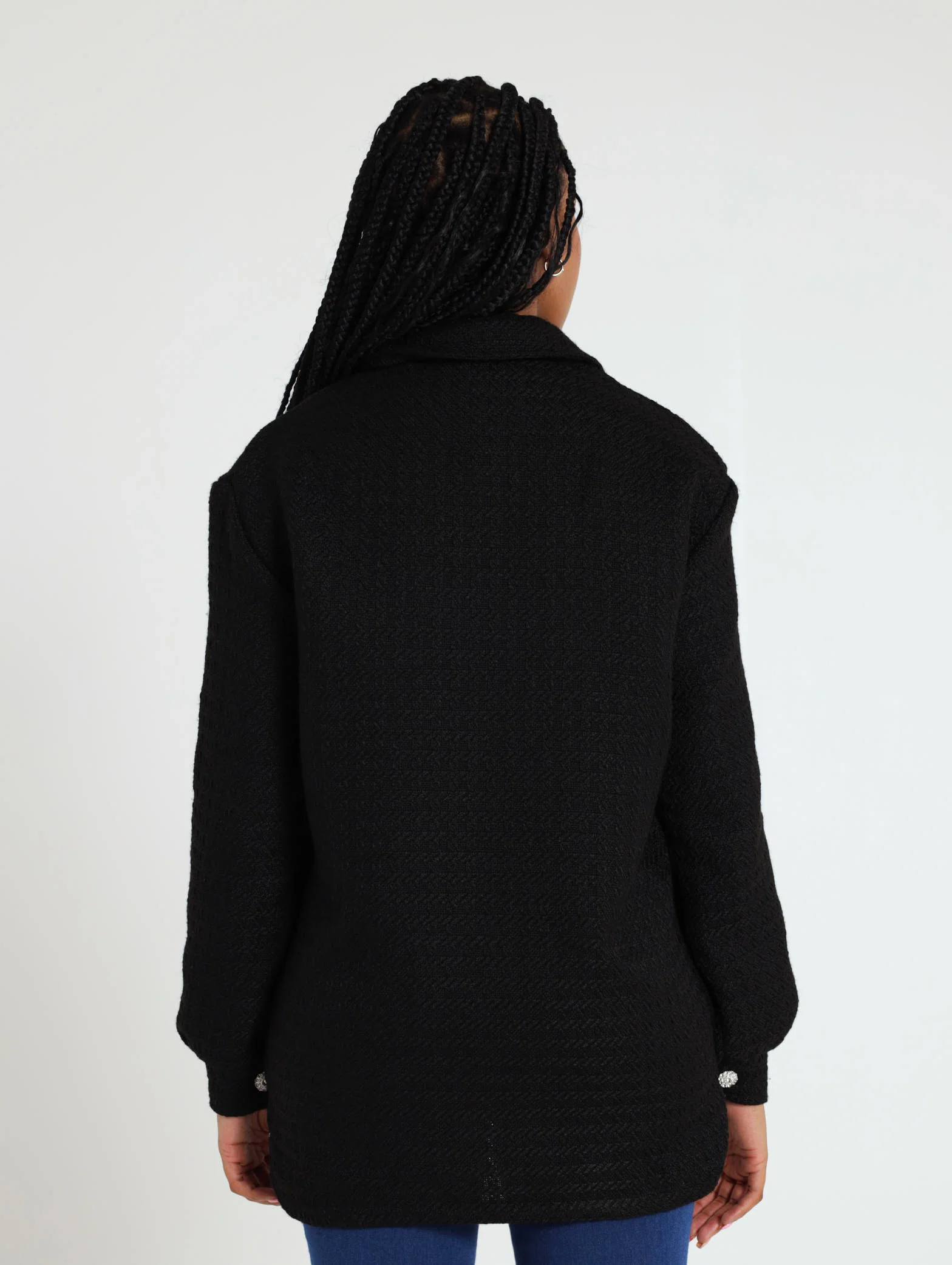 Button Detail Tweed Shacket - Black - Image 4