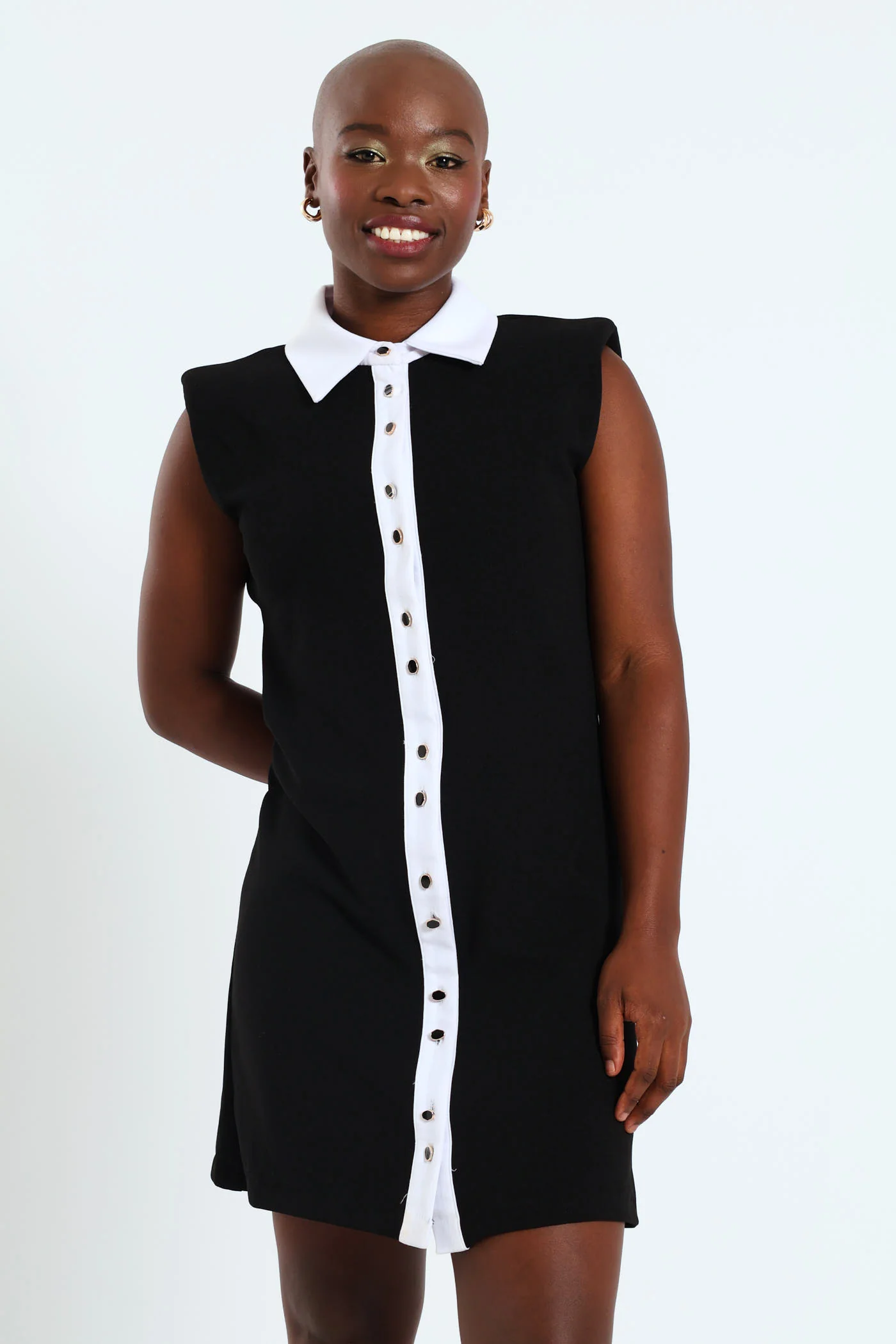 Button Down Dress - Black/White