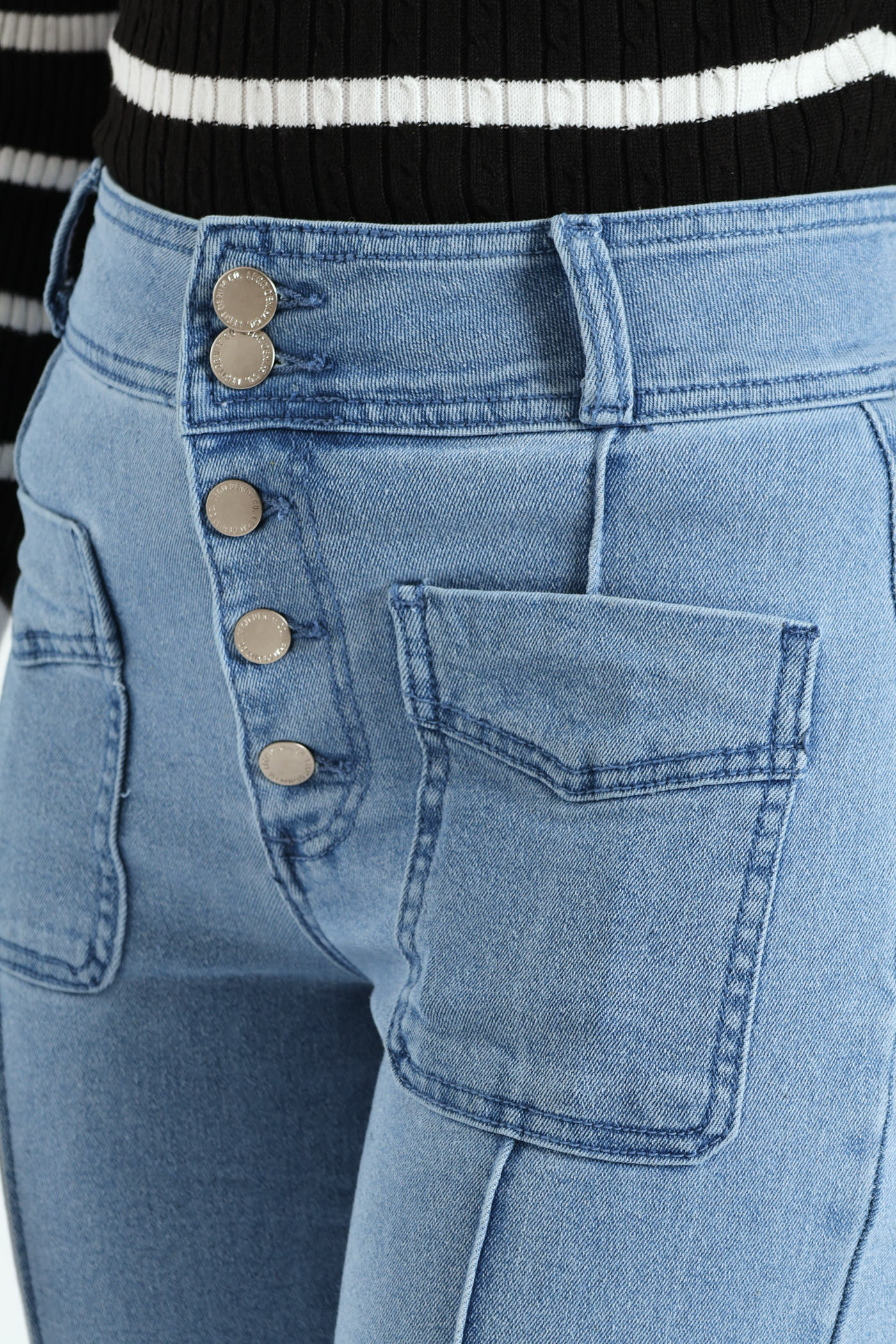 Button Down Pocket Boot Cut Jean - Light Wash - Image 2