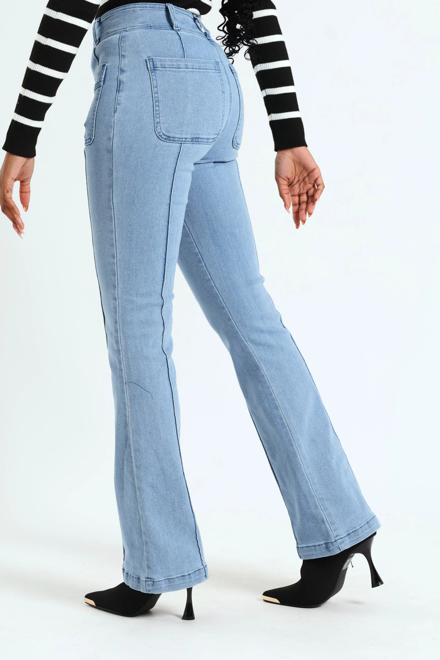 Button Down Pocket Boot Cut Jean - Light Wash - Image 3
