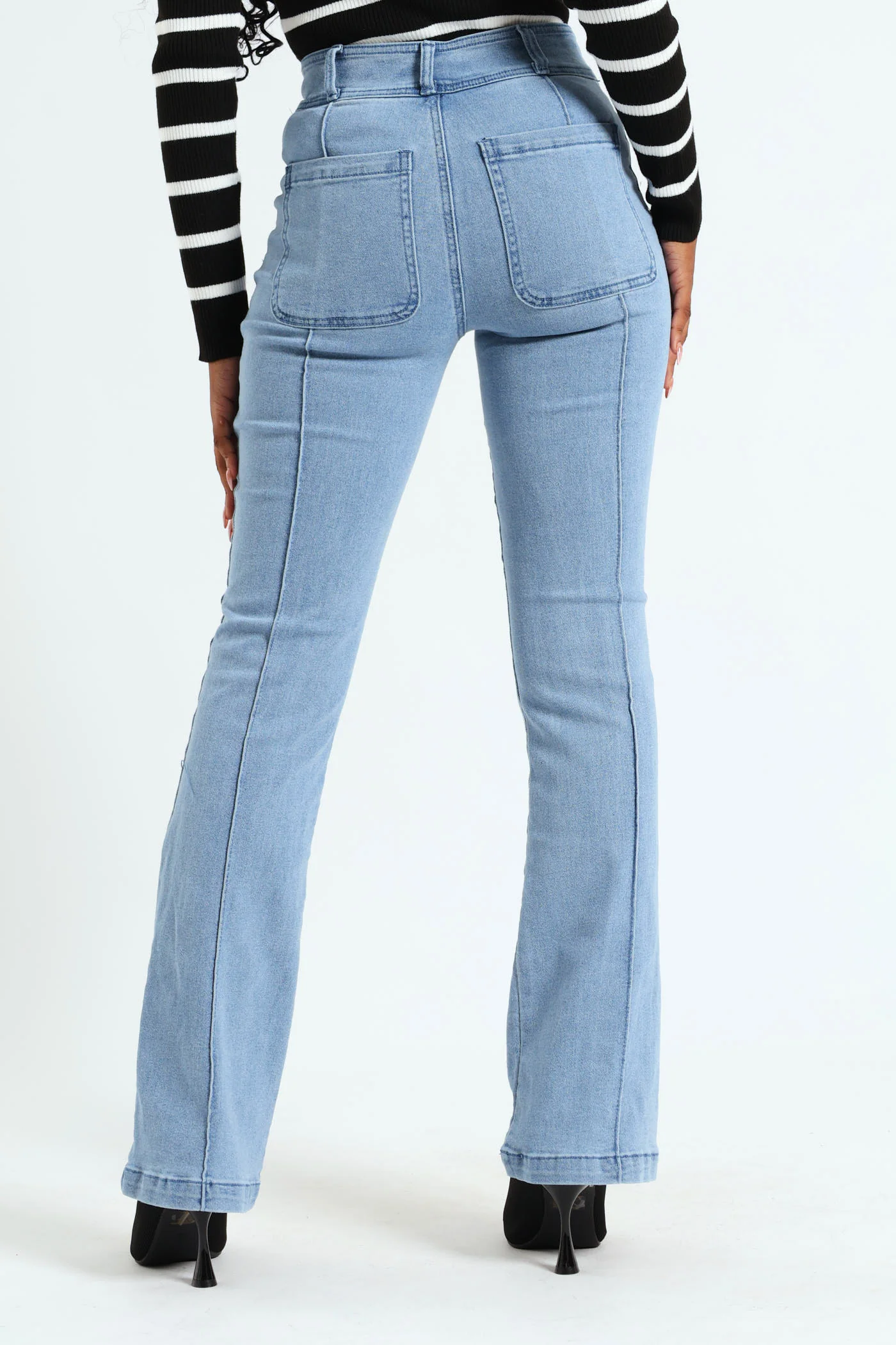 Button Down Pocket Boot Cut Jean - Light Wash - Image 4