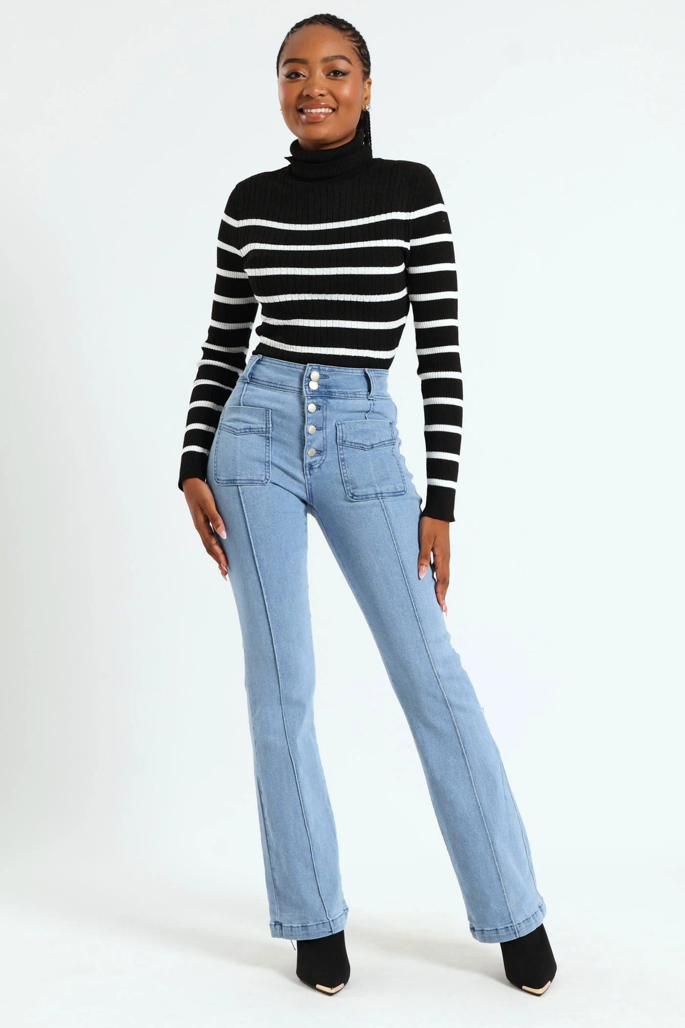 Button Down Pocket Boot Cut Jean - Light Wash - Image 5