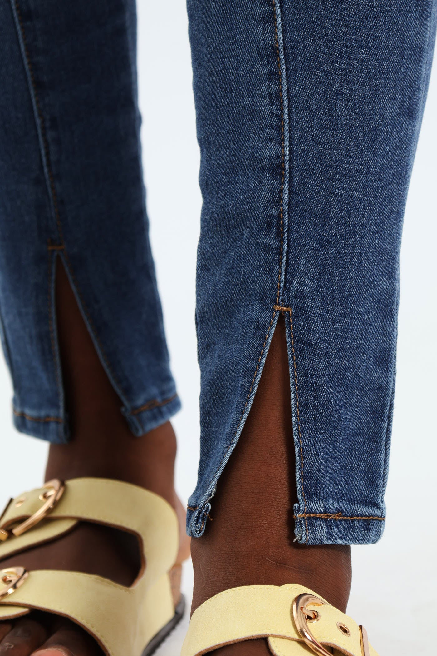 Button Fly Seam Front Split Hem Skinny Jean - Dark Indigo - Image 3