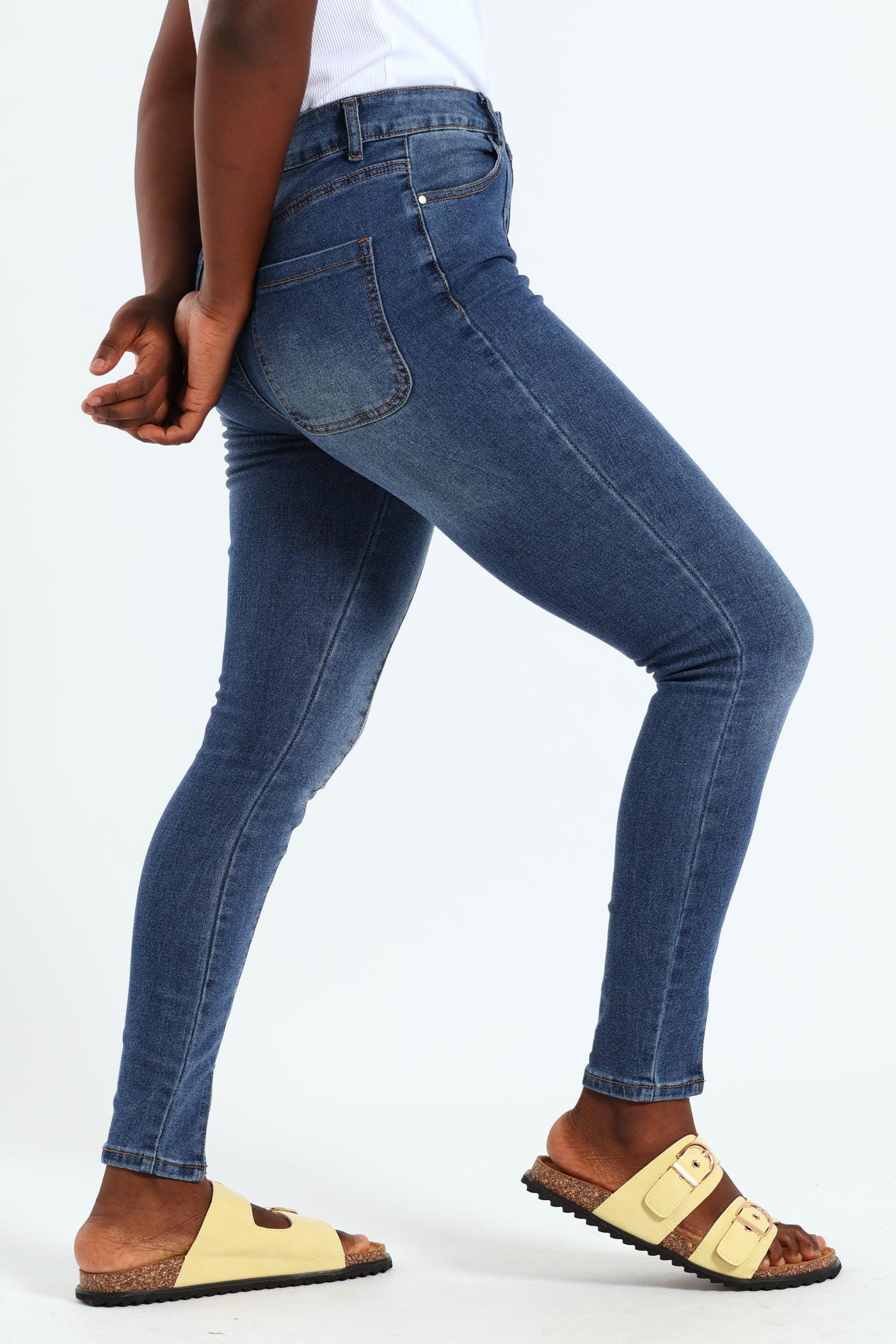 Button Fly Seam Front Split Hem Skinny Jean - Dark Indigo - Image 4