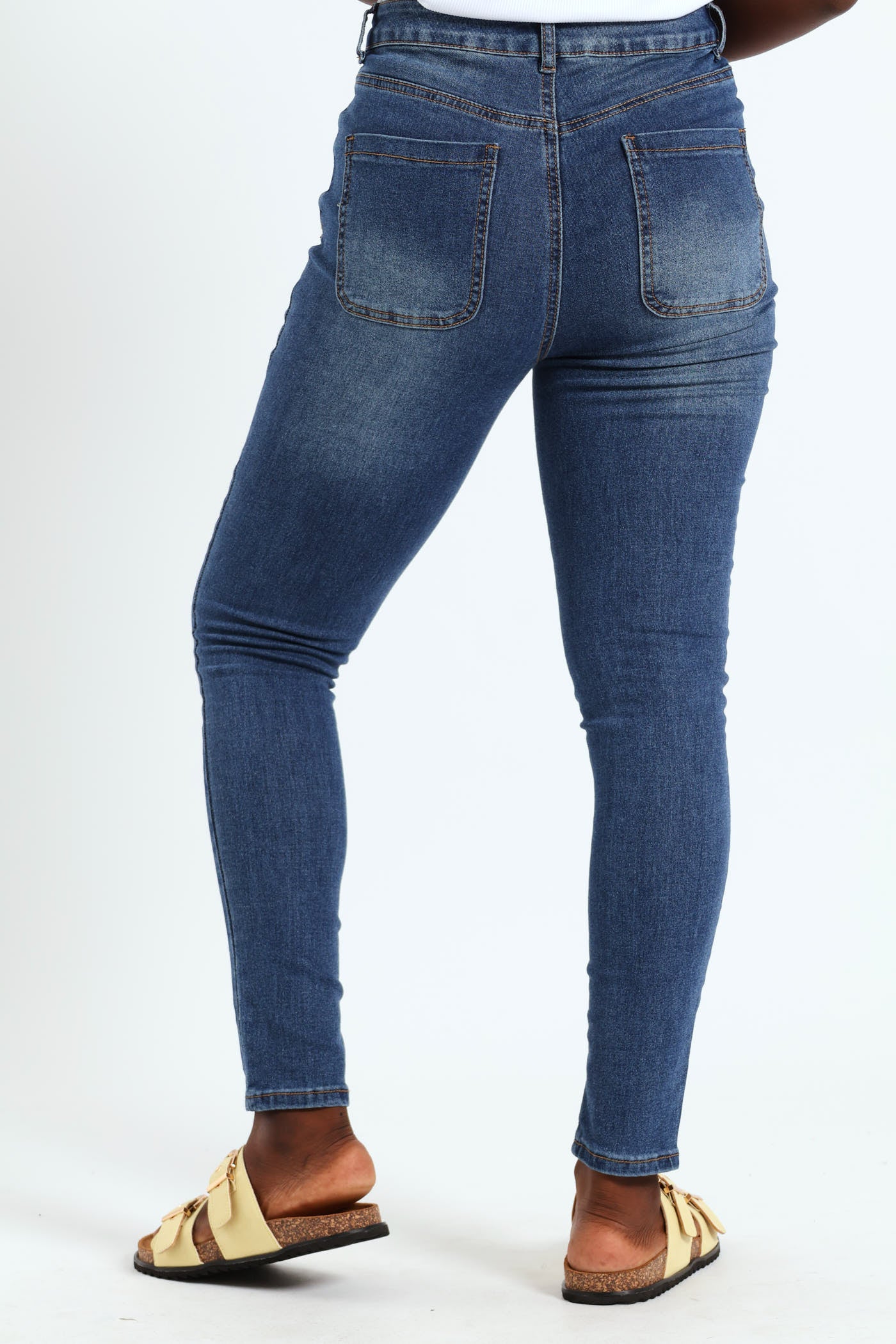 Button Fly Seam Front Split Hem Skinny Jean - Dark Indigo - Image 5