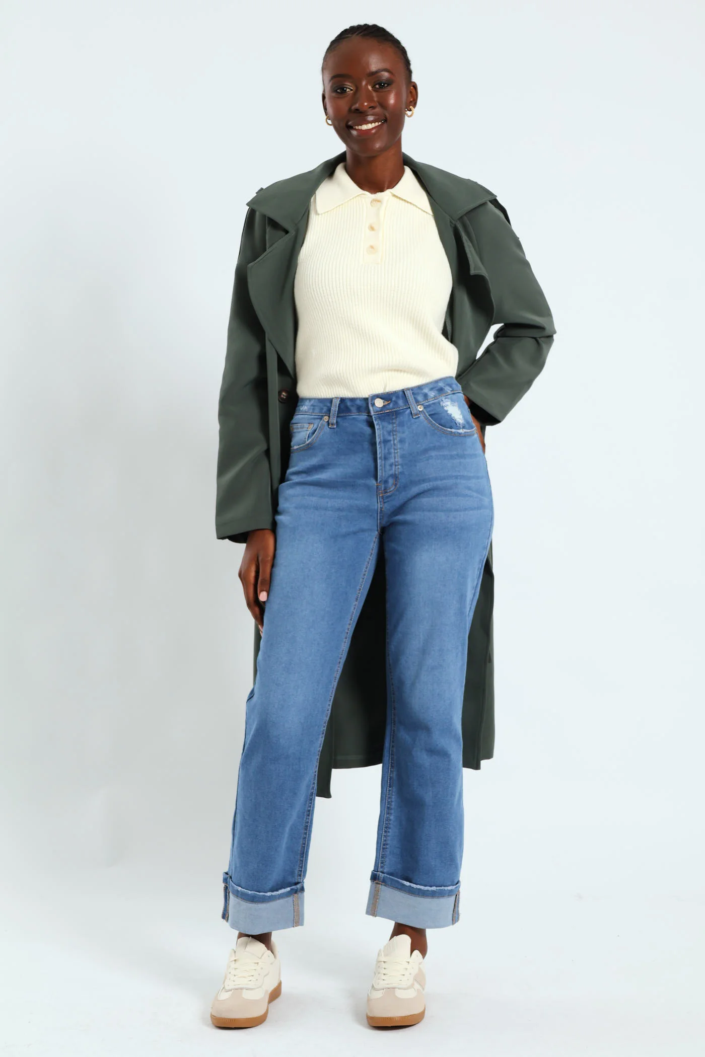 Button Fly Turn Up Straight Leg Jean - Light Wash - Image 5