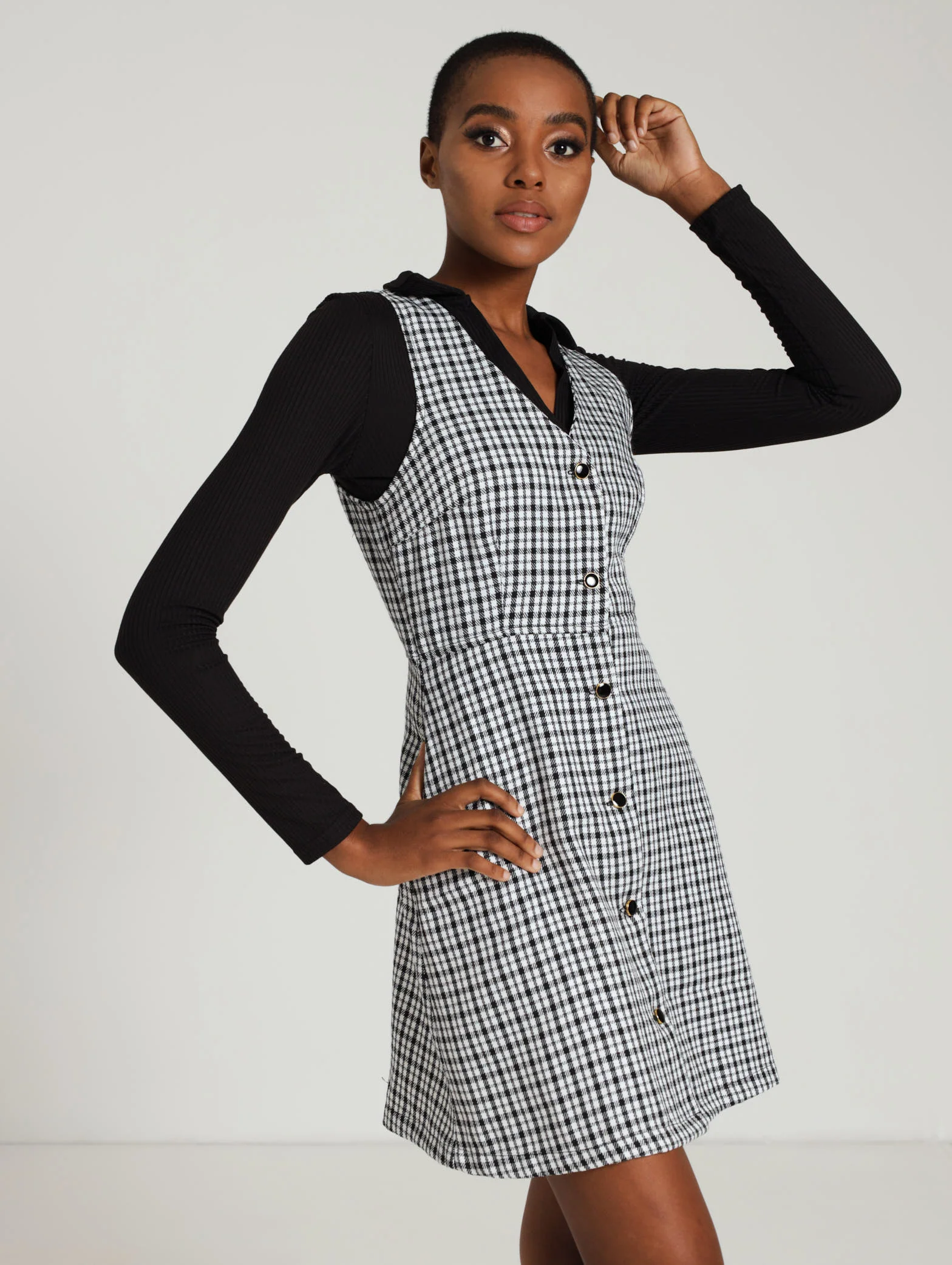 Button Front Check Dress - Image 2