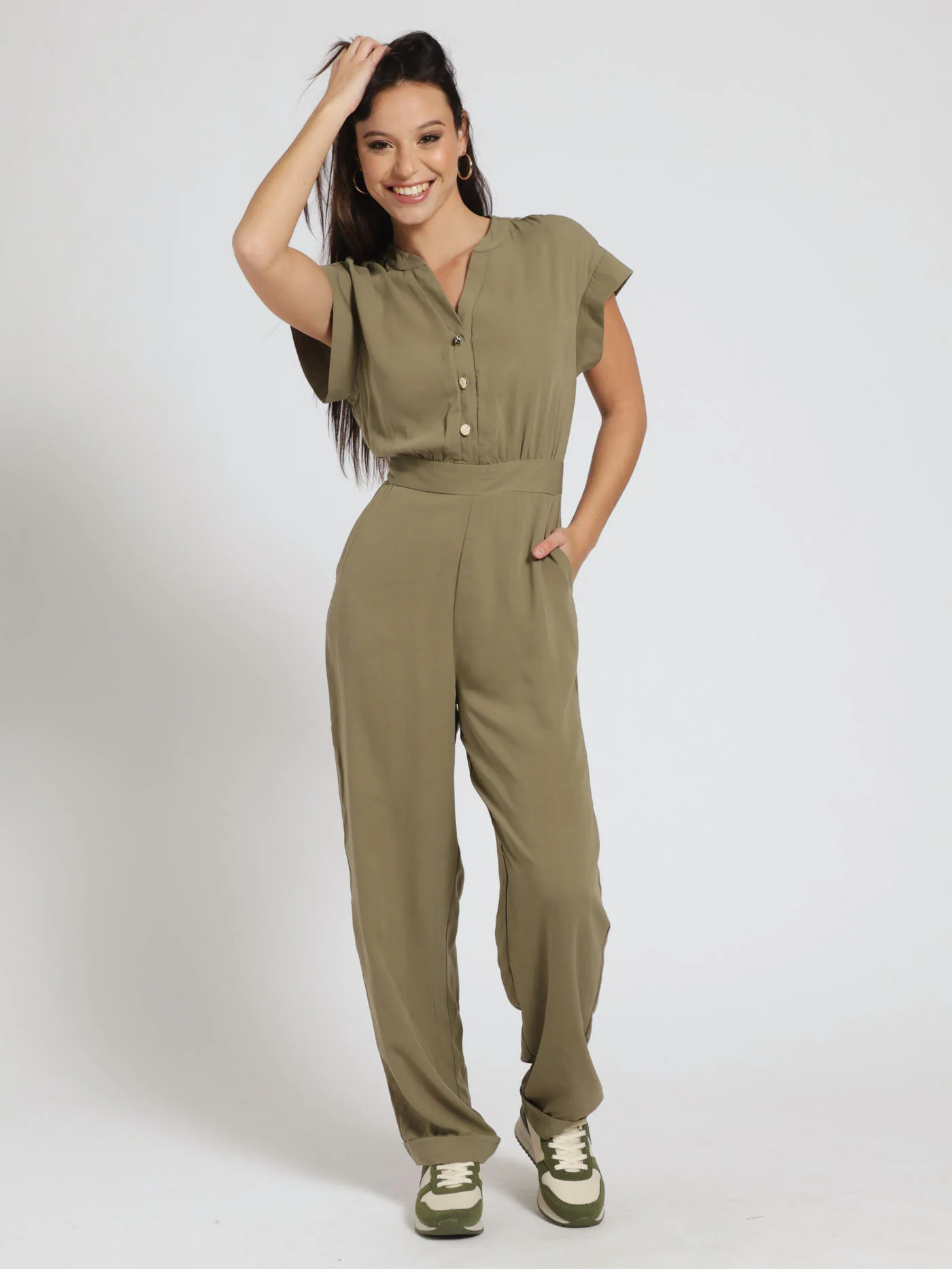 Button Front Jumpsuit - Fatigue - Image 2