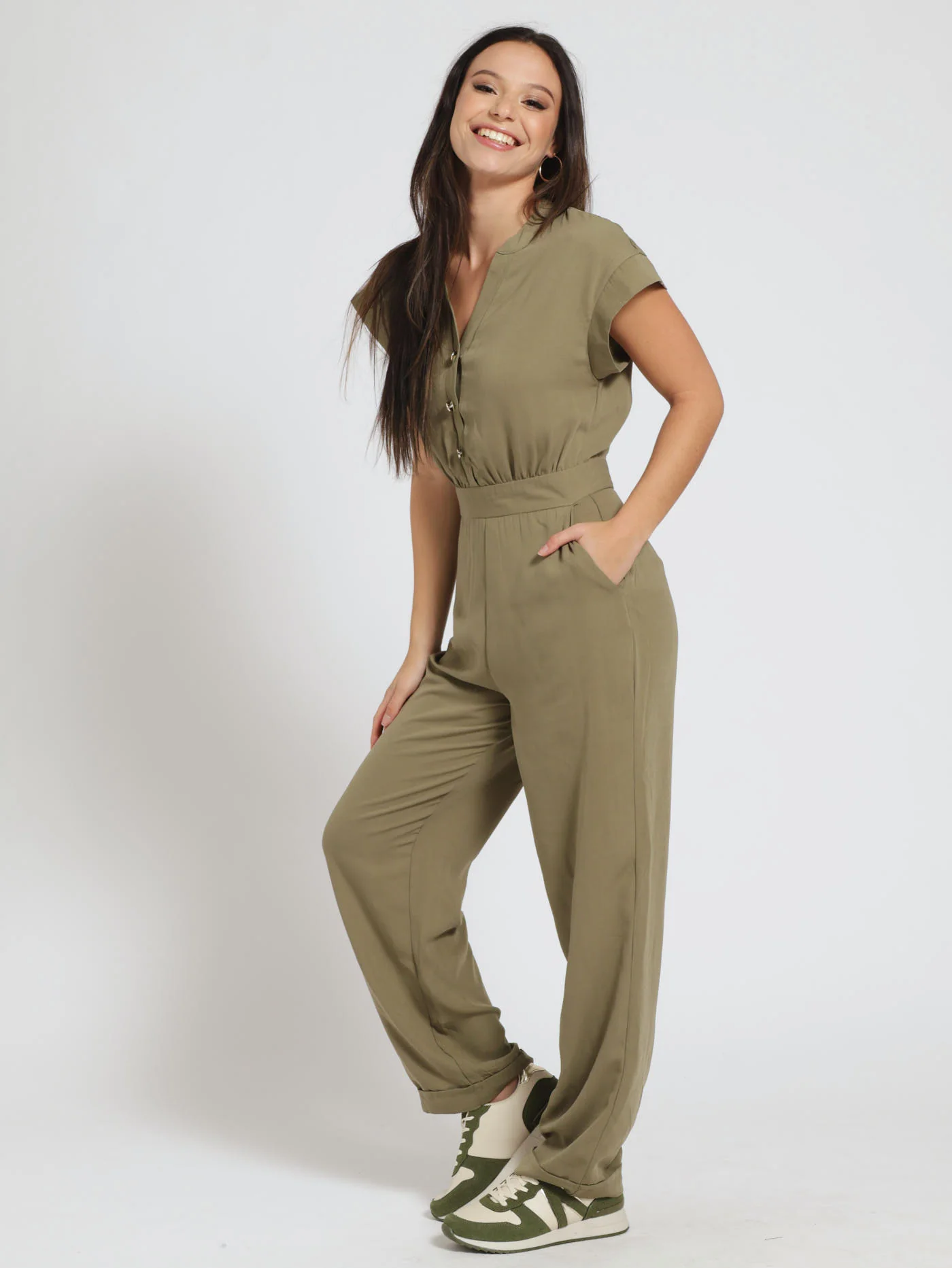 Button Front Jumpsuit - Fatigue - Image 3