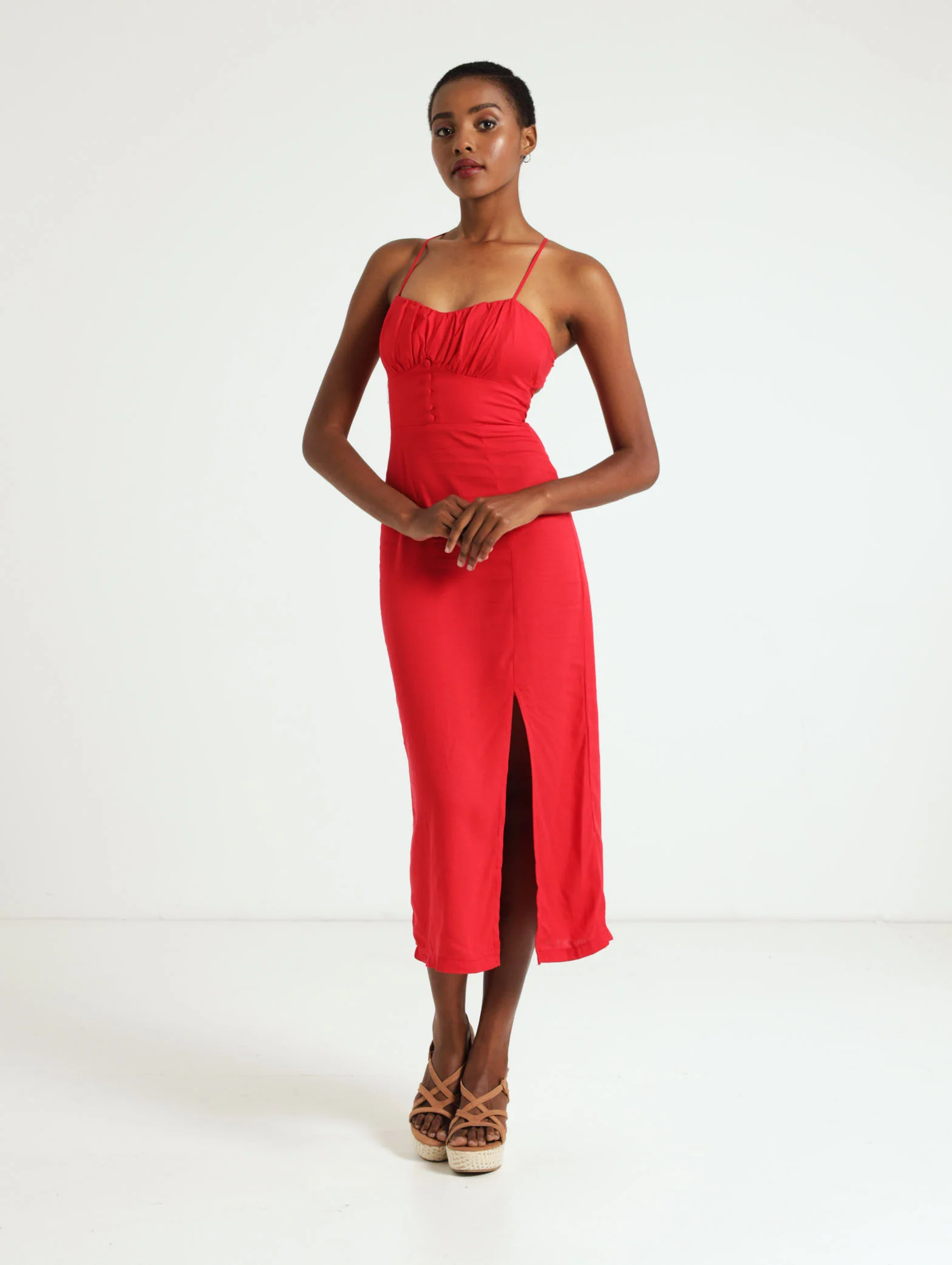 Button Front Linen  Slip Dress