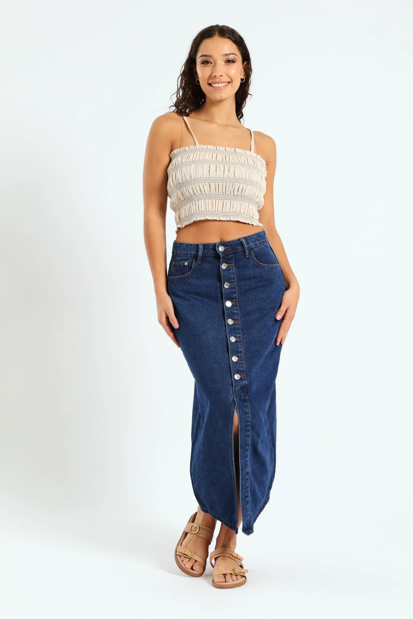 Button Front Maxi Skirt - Med Wash - Image 2