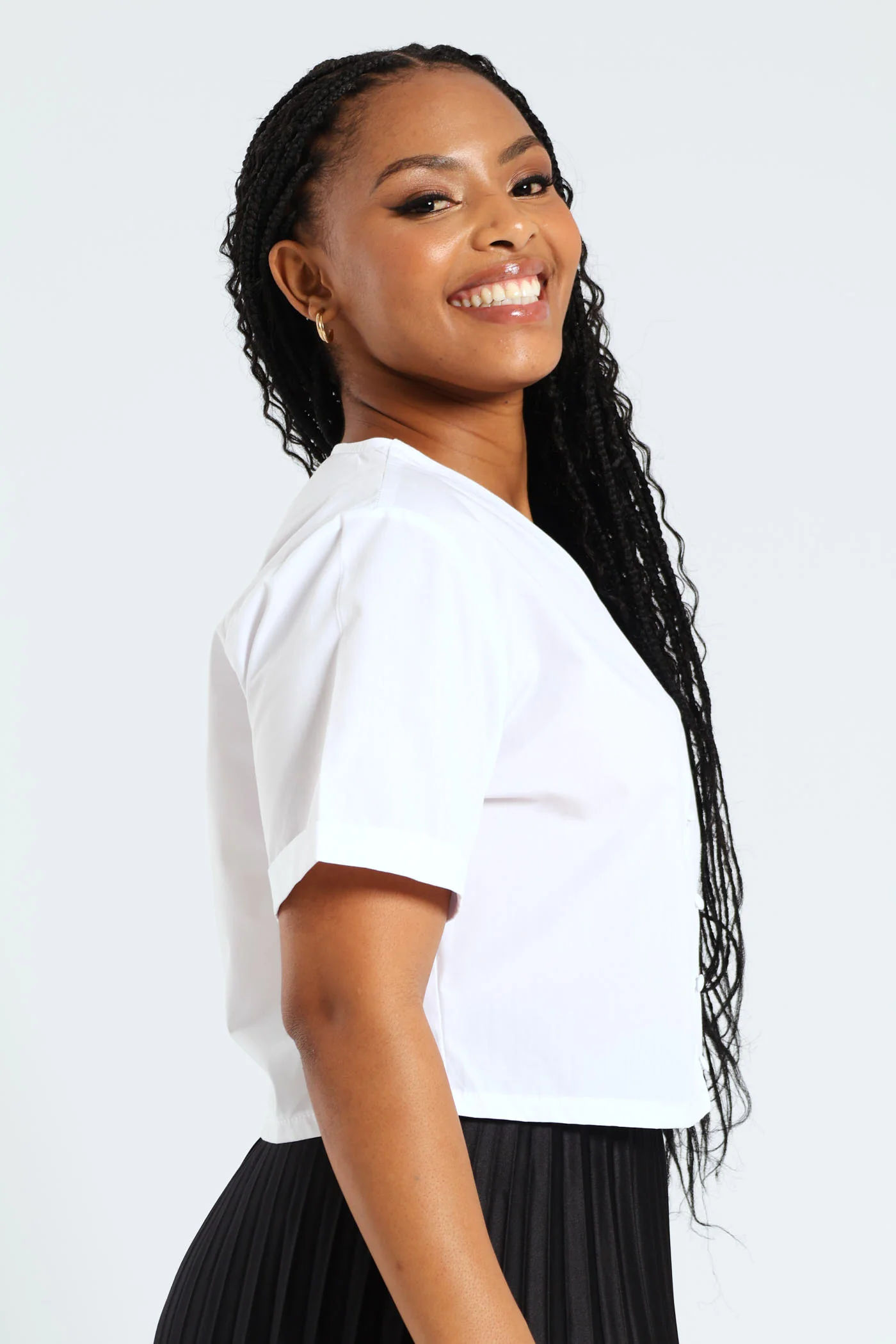 Button Front Poplin Tee - White - Image 3