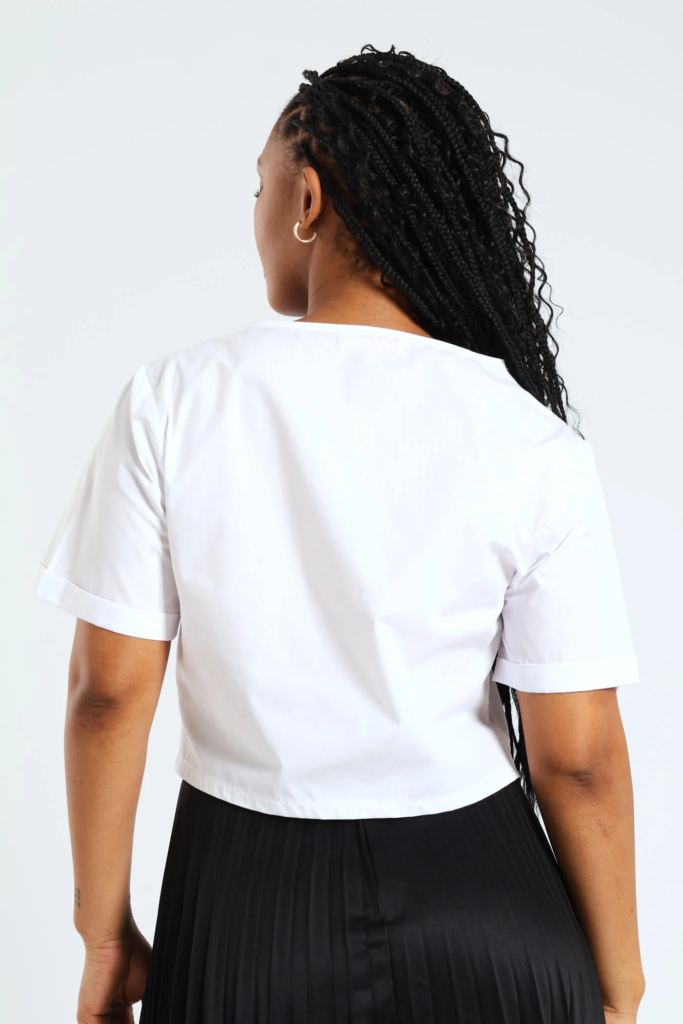 Button Front Poplin Tee - White - Image 4