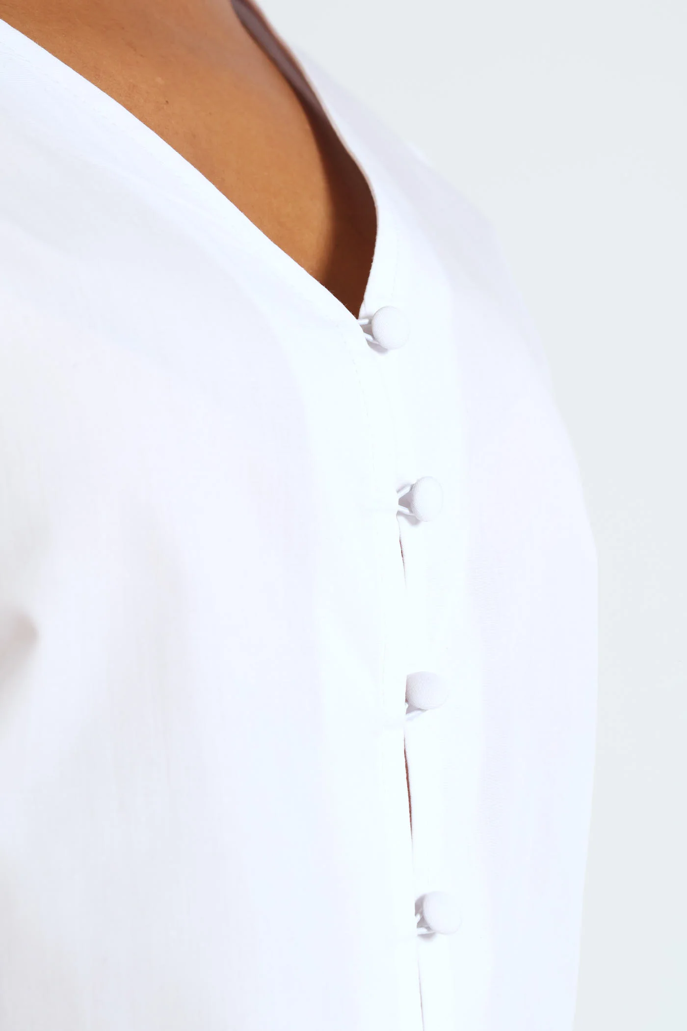Button Front Poplin Tee - White - Image 5