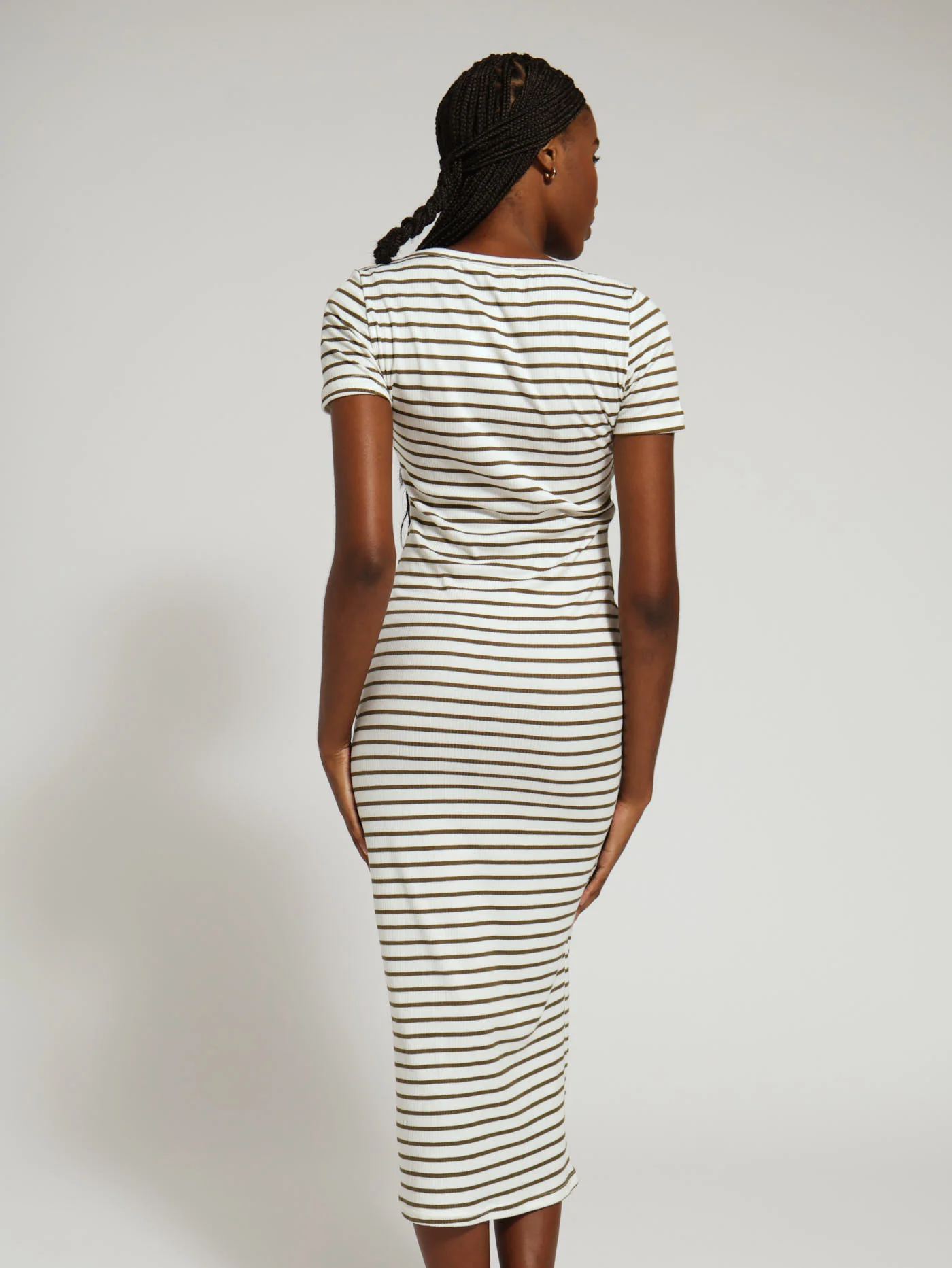 Button Front Stripe Maxi Dress - Fatigue - Image 3