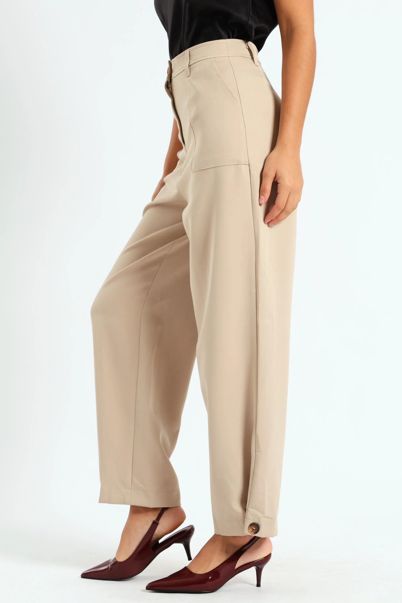 Button Hem Utility Pants - Stone - Image 2