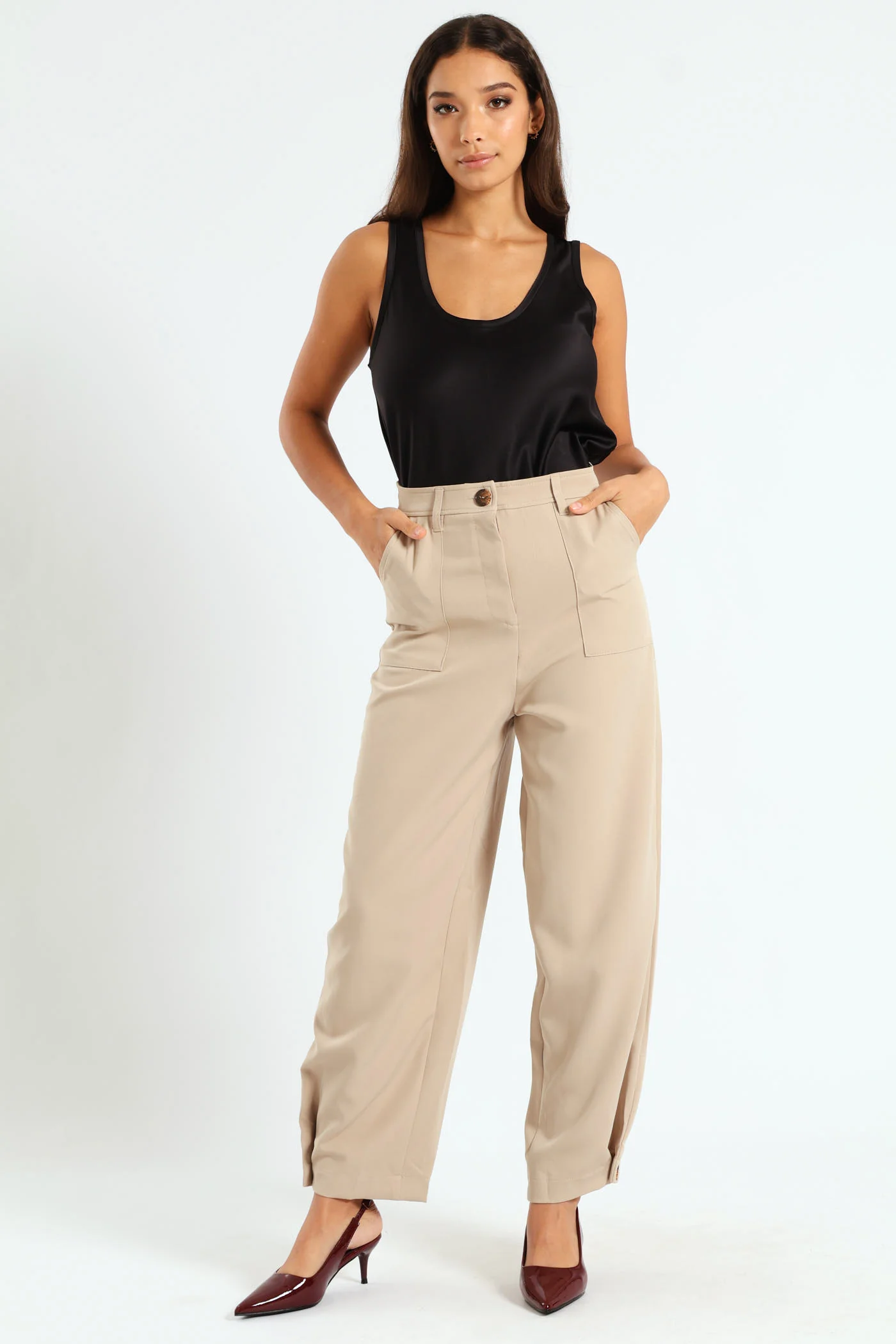 Button Hem Utility Pants - Stone - Image 5