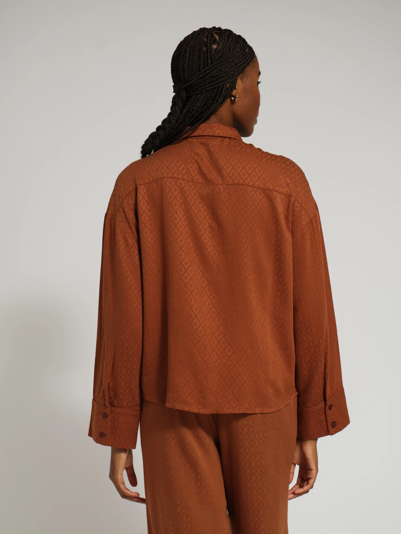 Button Through Jaquard Shirt - Brown - Image 3