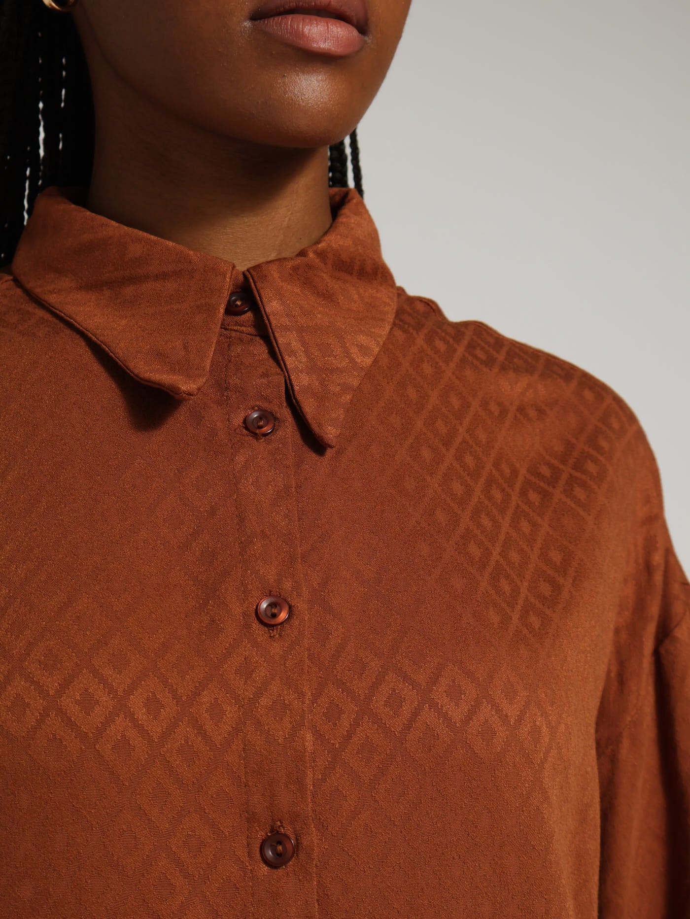 Button Through Jaquard Shirt - Brown - Image 4
