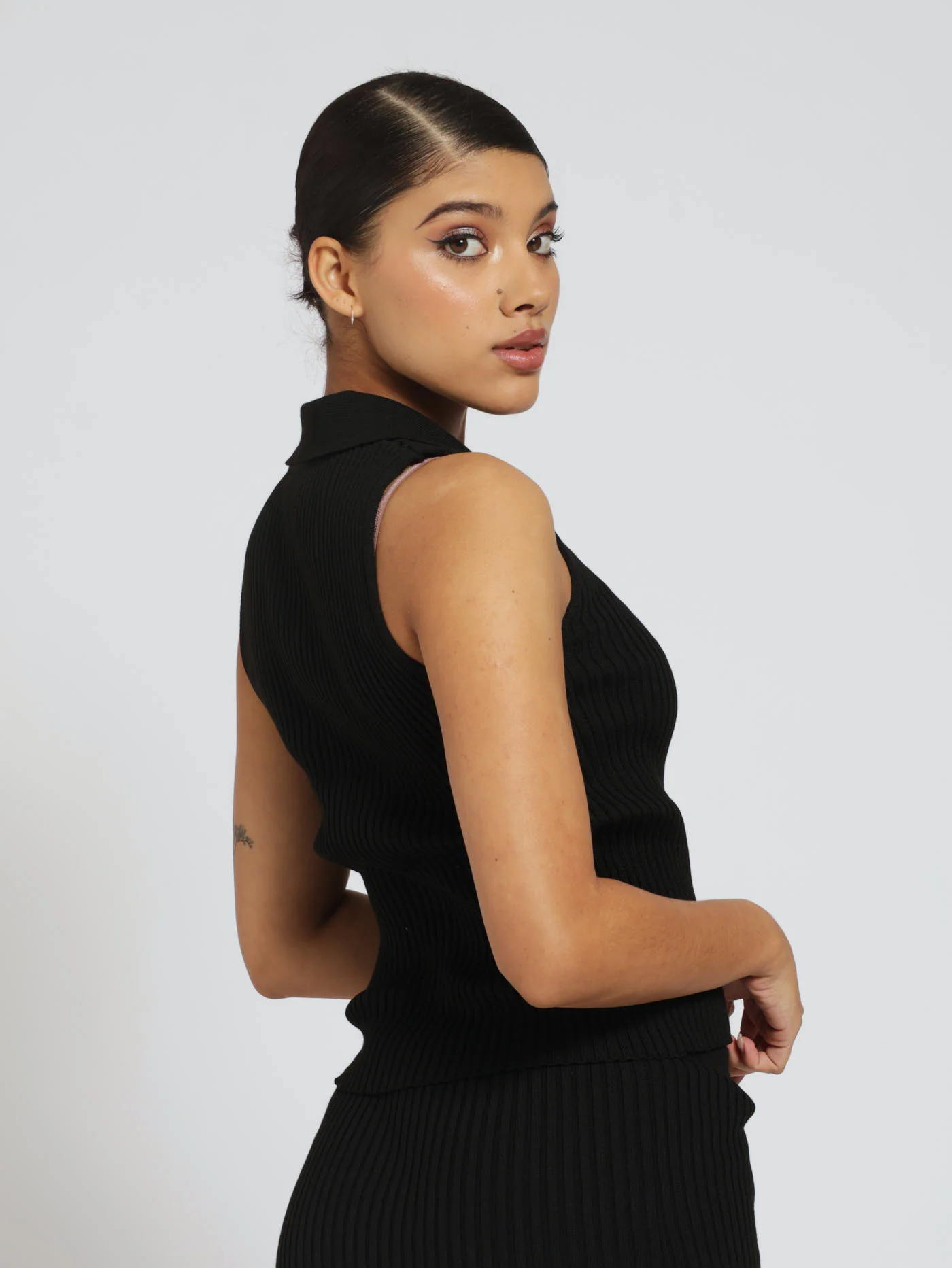 Button Through Knit Top - Black - Image 3