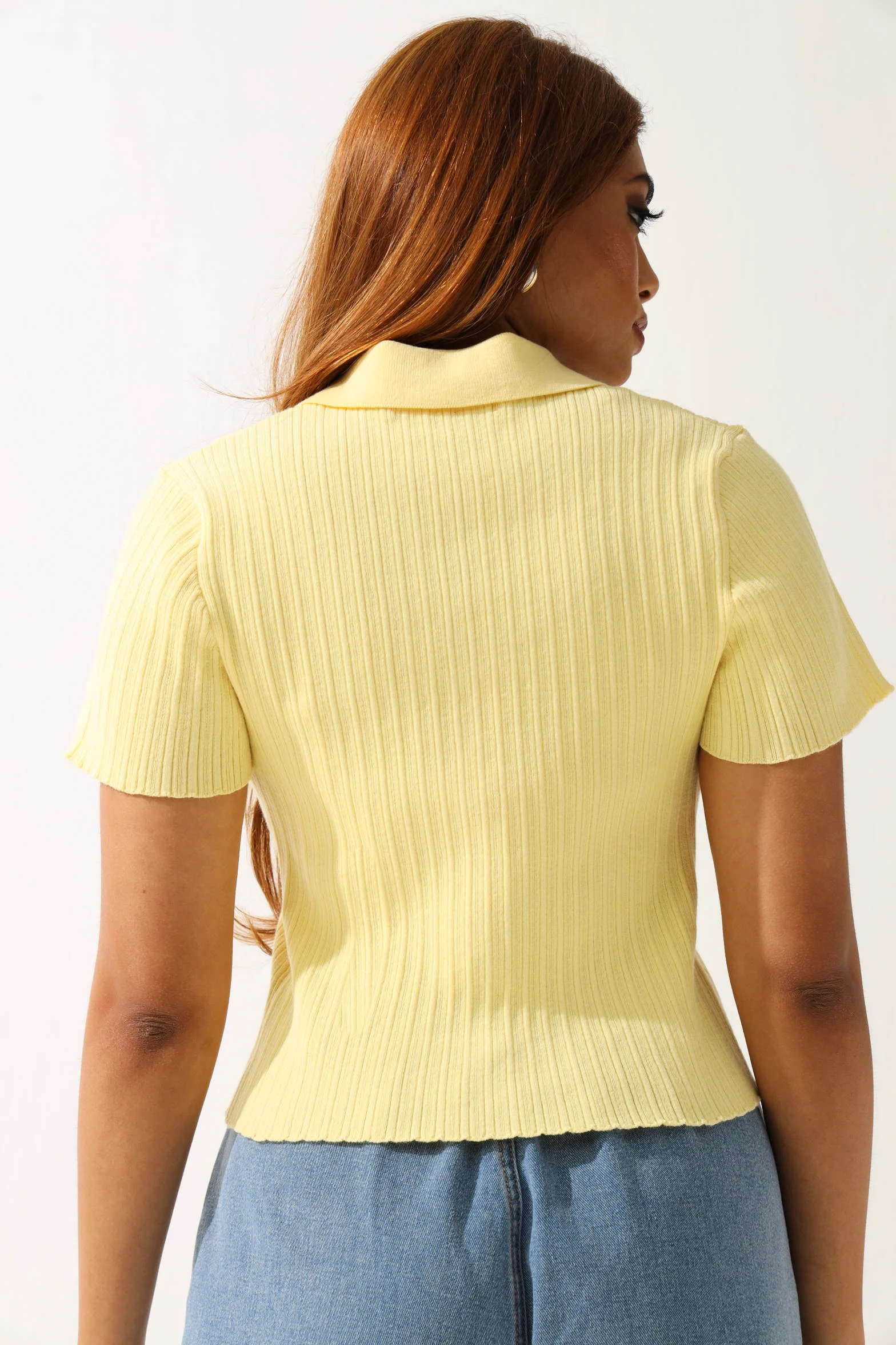 Button Through Knitwear Golfer - Yellow - Image 4