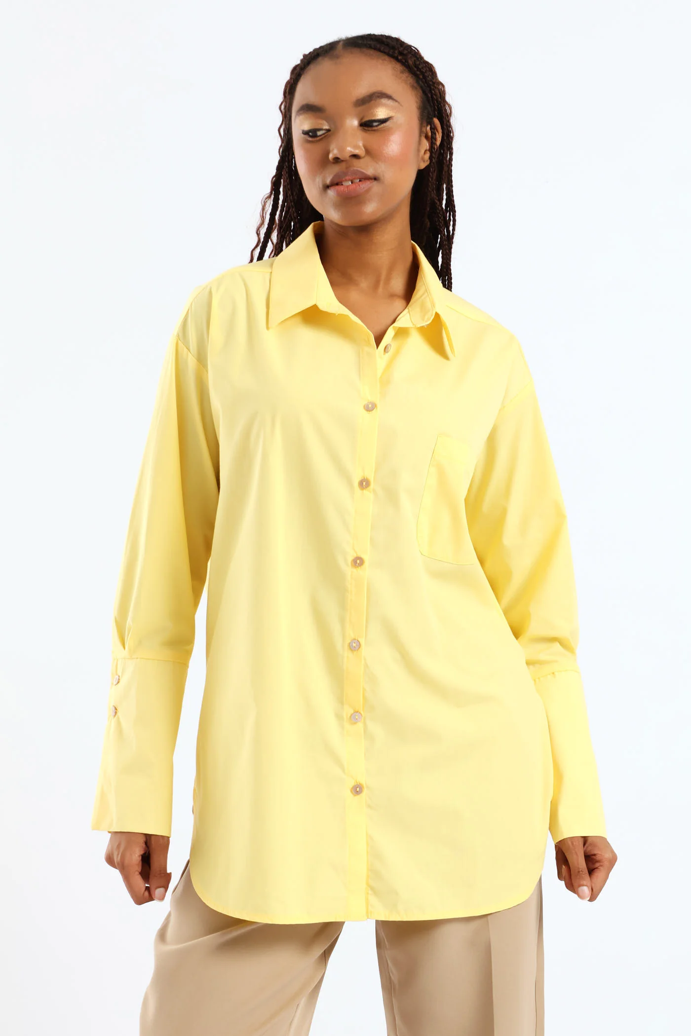Button Through Oversized Shirt - Yellow