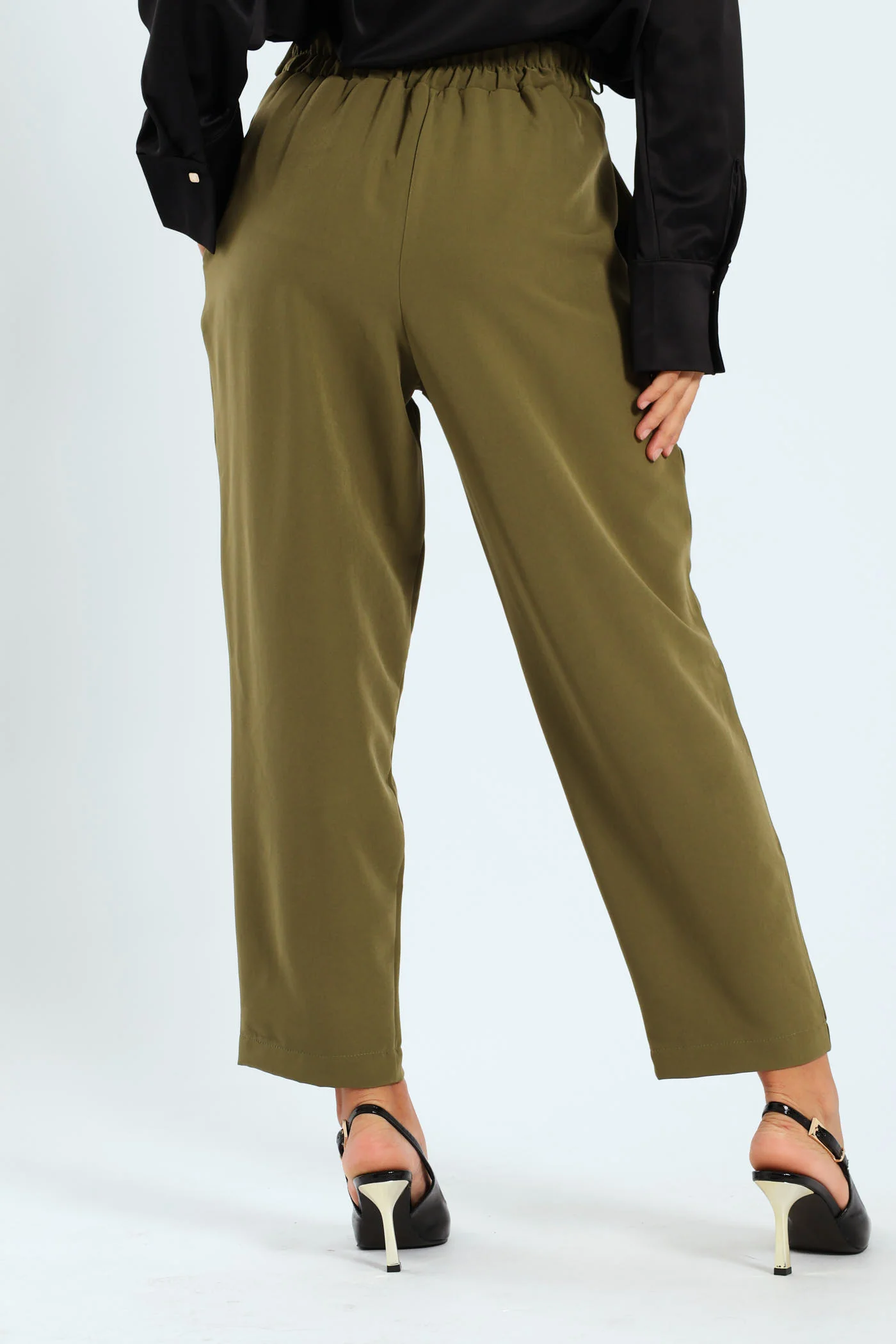 Button Waist Slim Leg Barbi Pants - Fatigue - Image 4