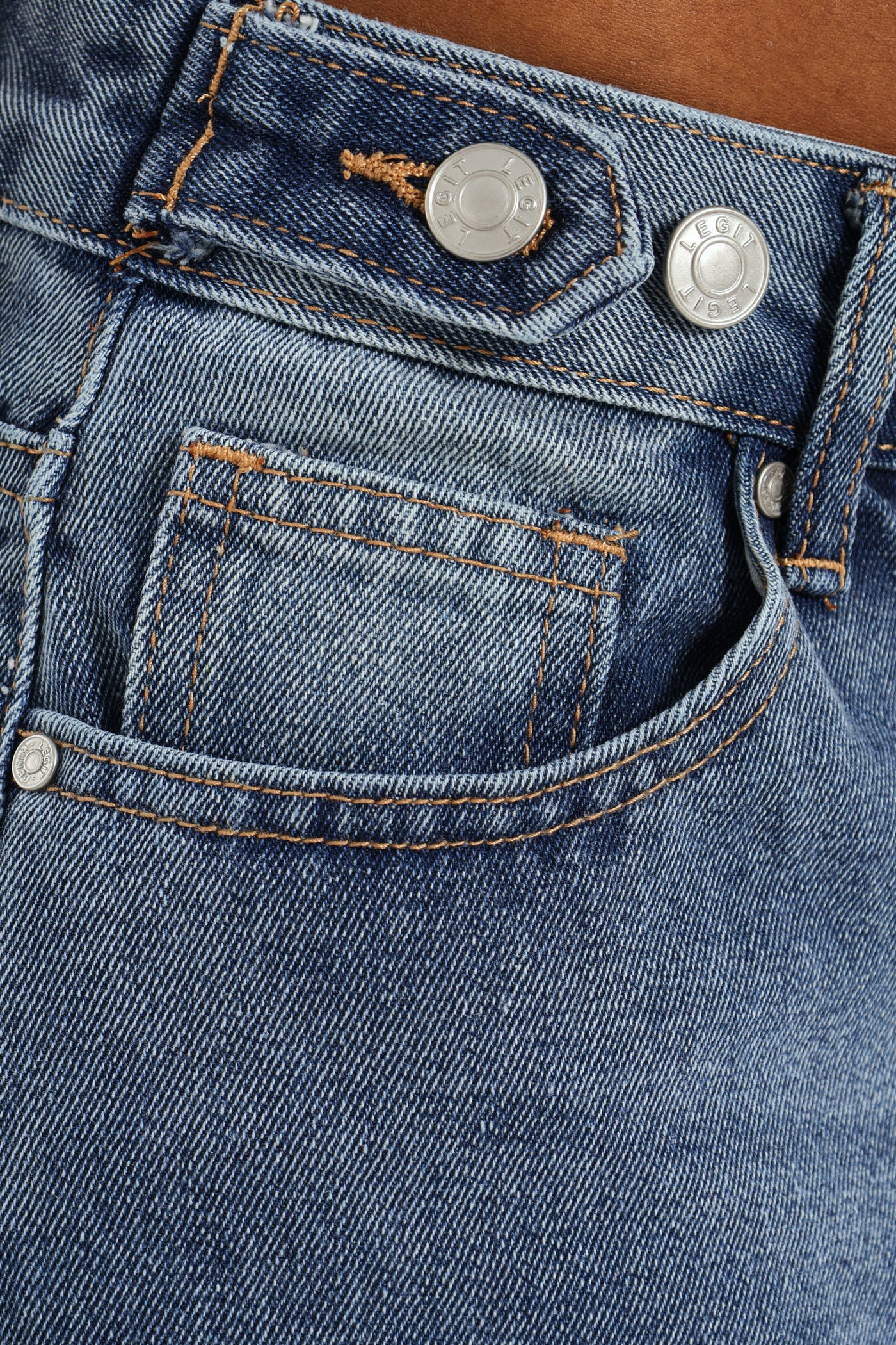Button Waist Trim Straight Leg Jean - Stonewash - Image 2