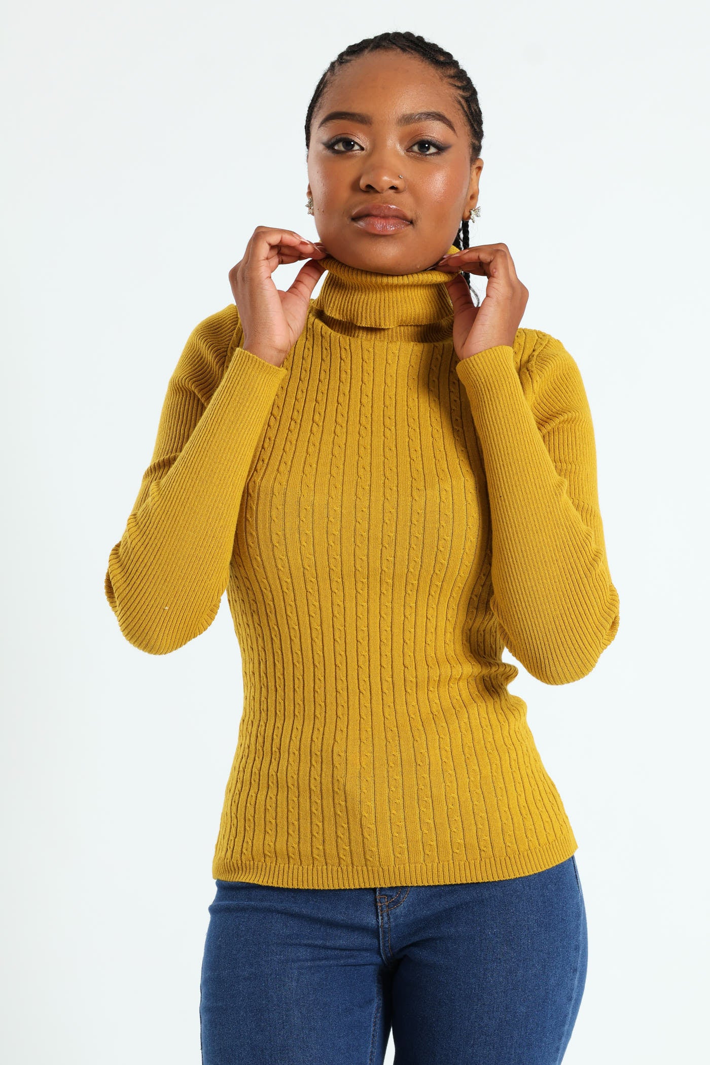 Cable Knit Polo Neck - Chartreuse