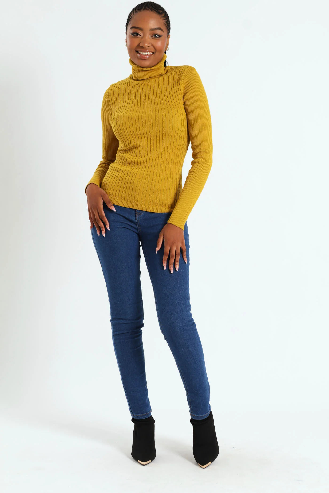 Cable Knit Polo Neck - Chartreuse - Image 3