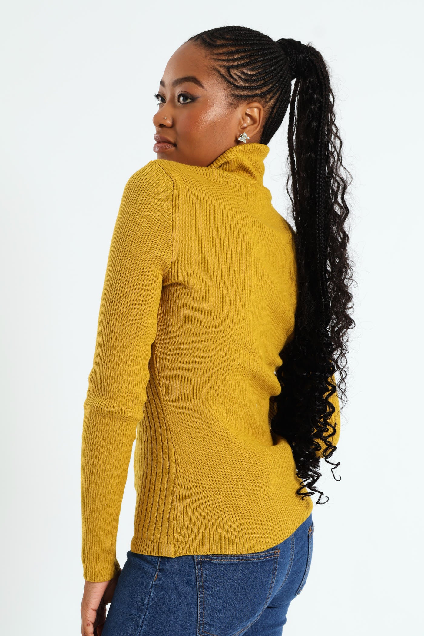 Cable Knit Polo Neck - Chartreuse - Image 4
