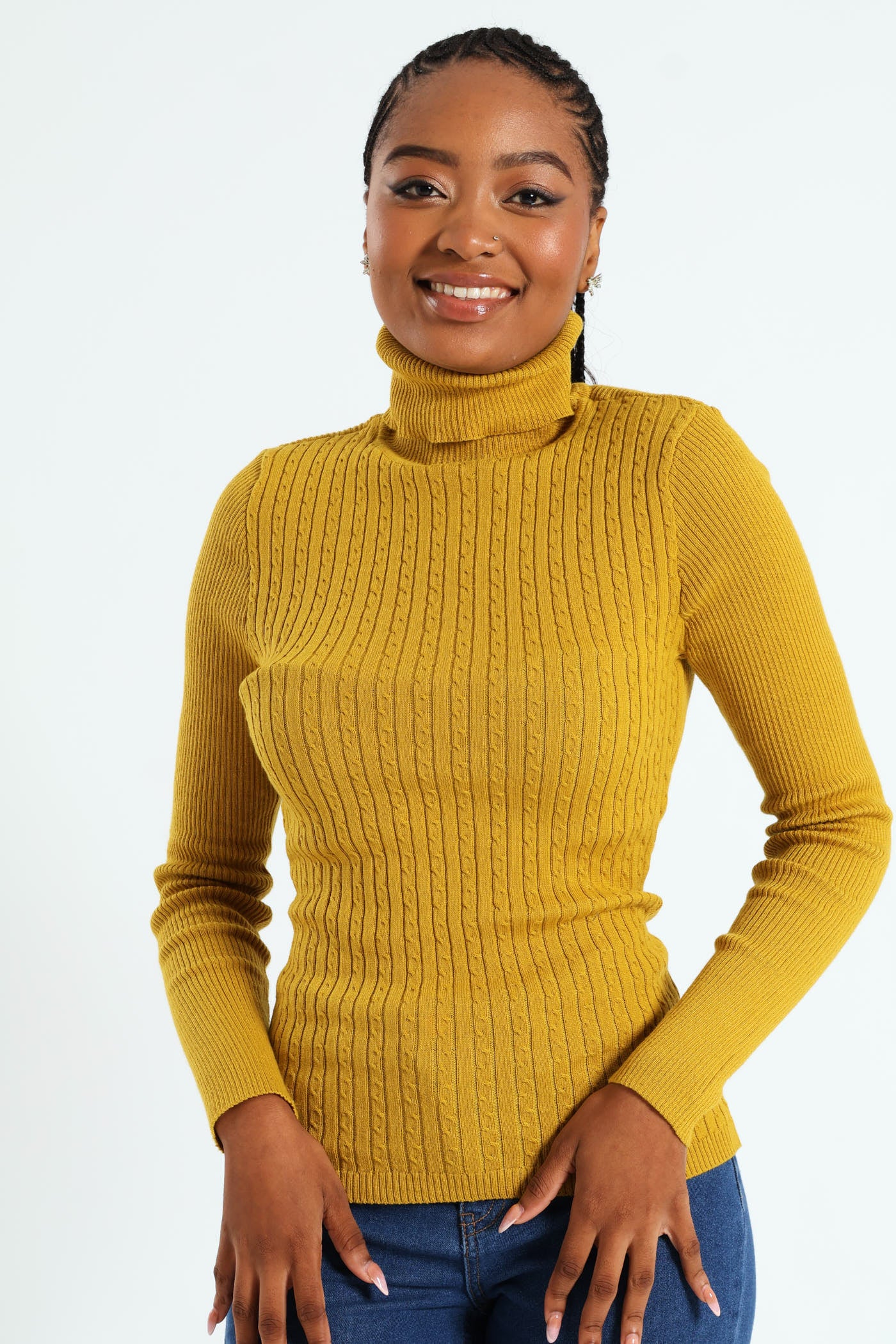 Cable Knit Polo Neck - Chartreuse - Image 5