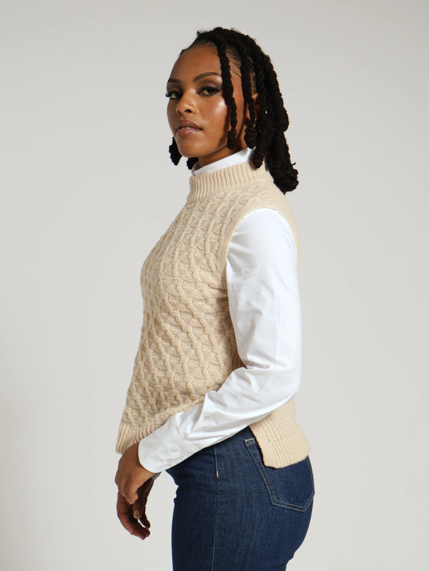 Cable Knit Pullover - Beige - Image 2