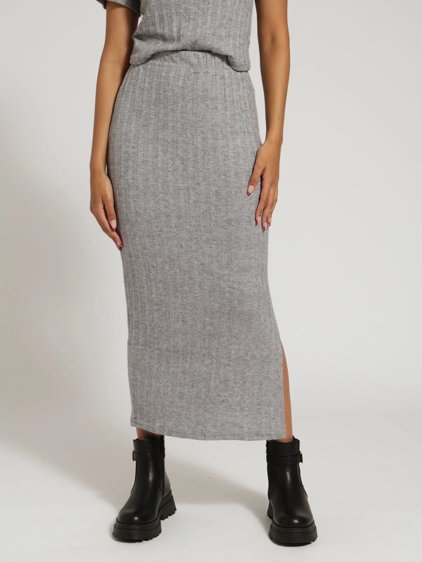 Cable Knit Rib Skirt - Grey