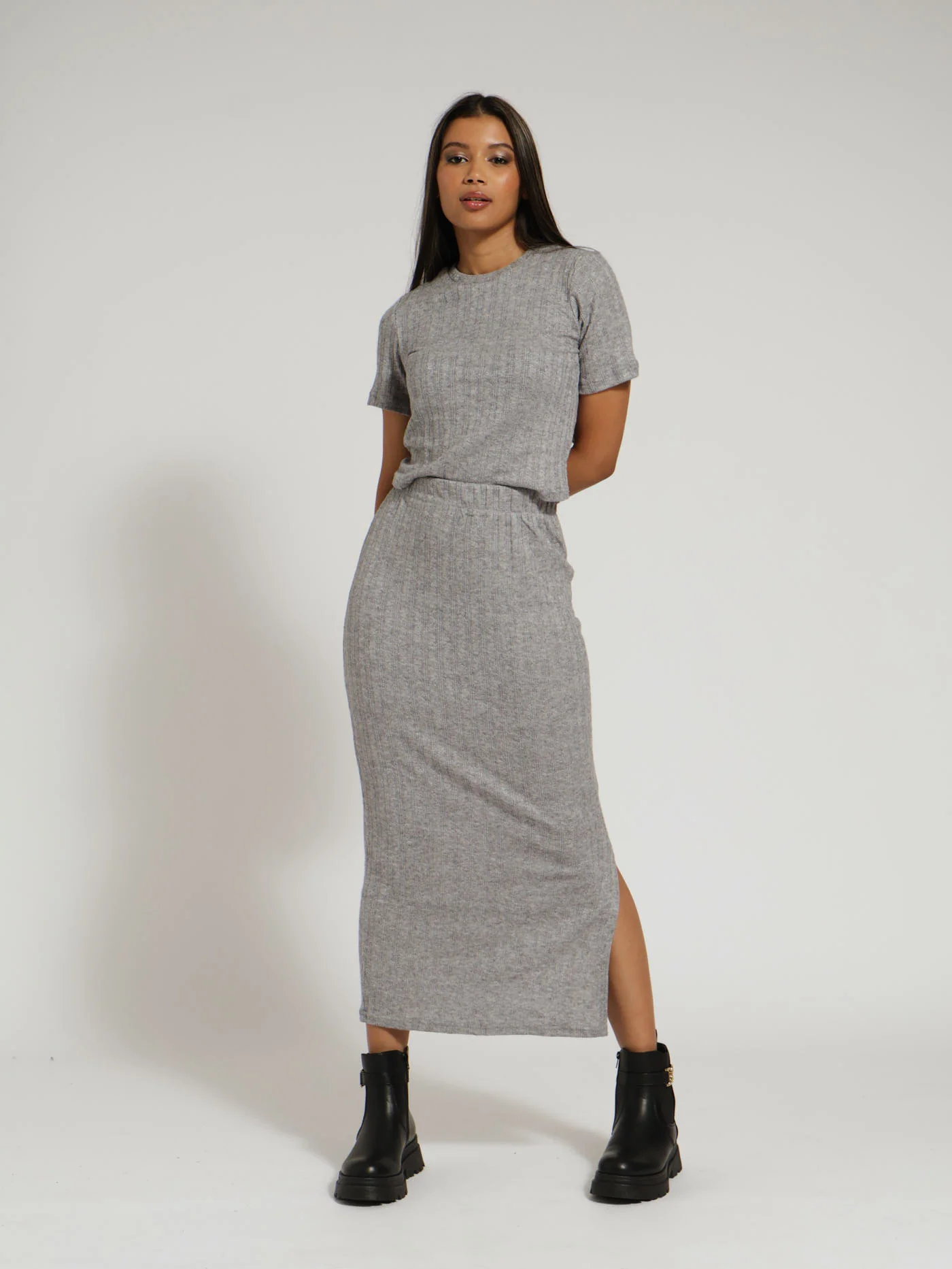 Cable Knit Rib Skirt - Grey - Image 2
