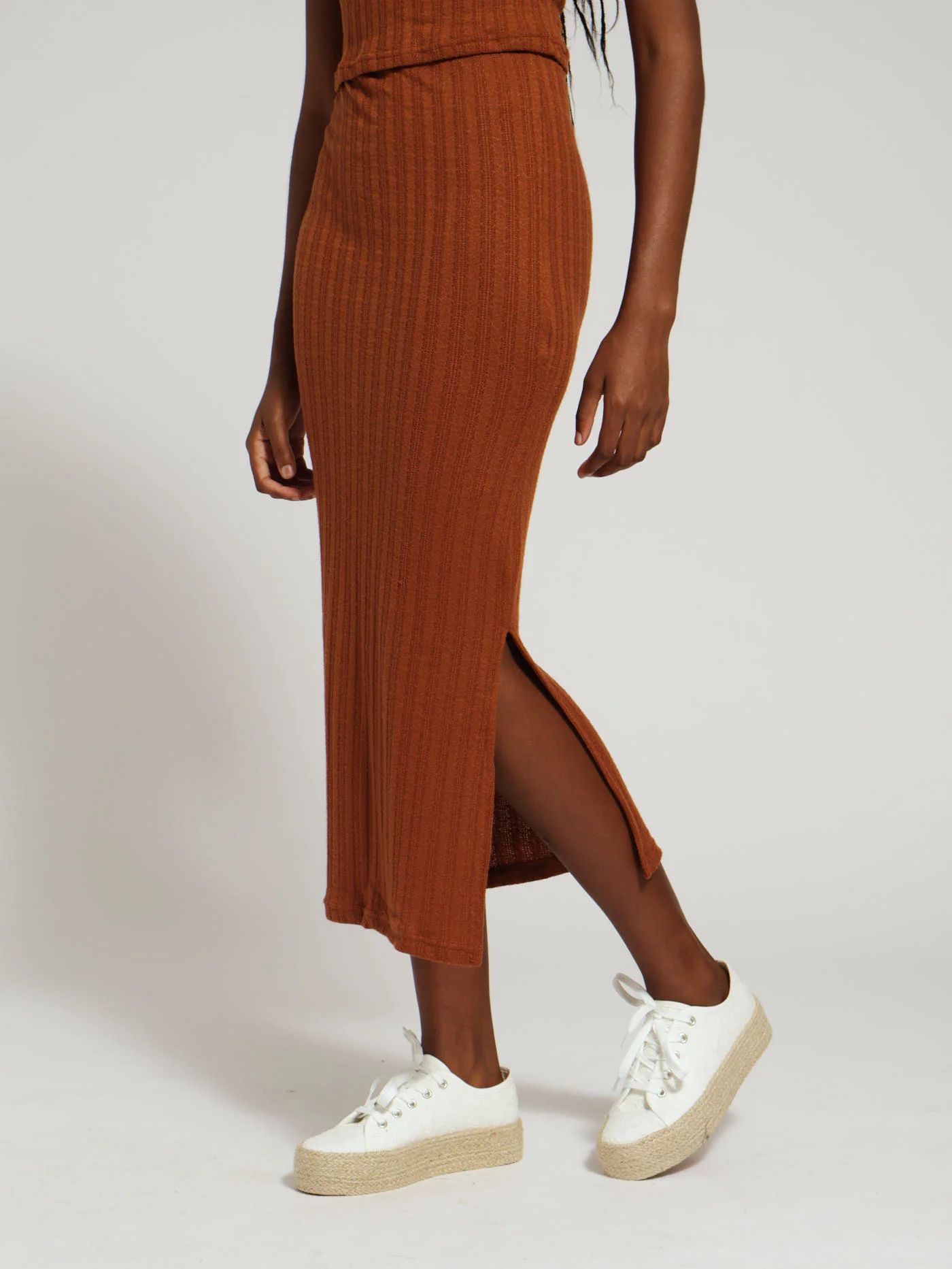 Cable Knit Rib Skirt - Rust - Image 2