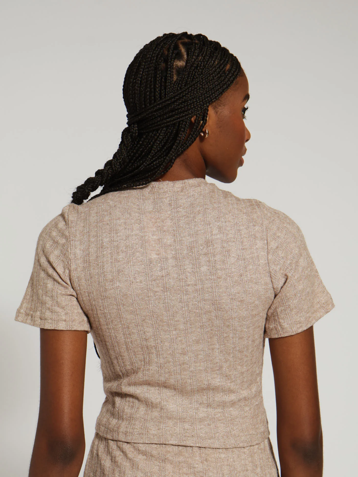 Cable Knit Rib Tee - Oatmeal - Image 3