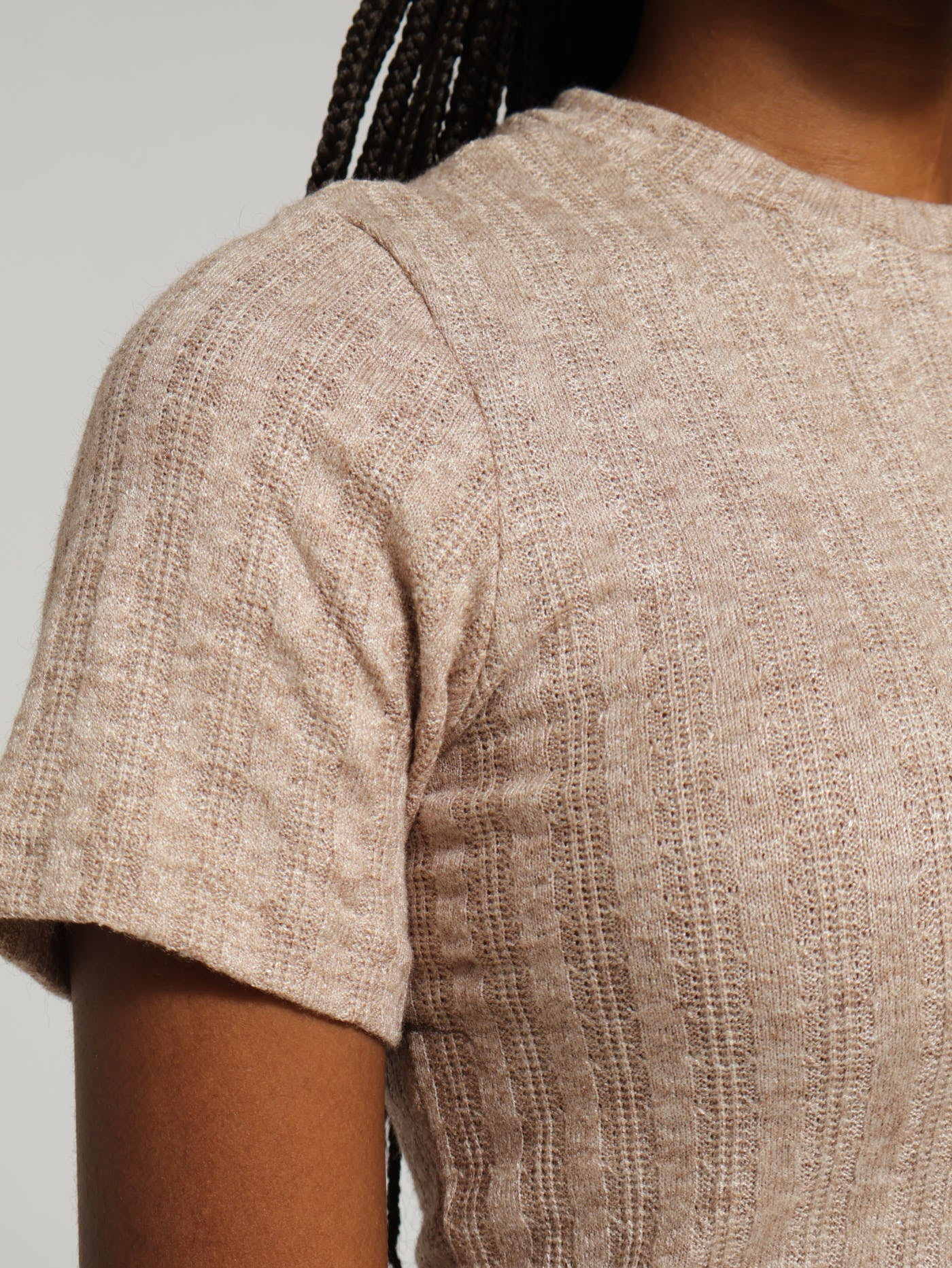 Cable Knit Rib Tee - Oatmeal - Image 4