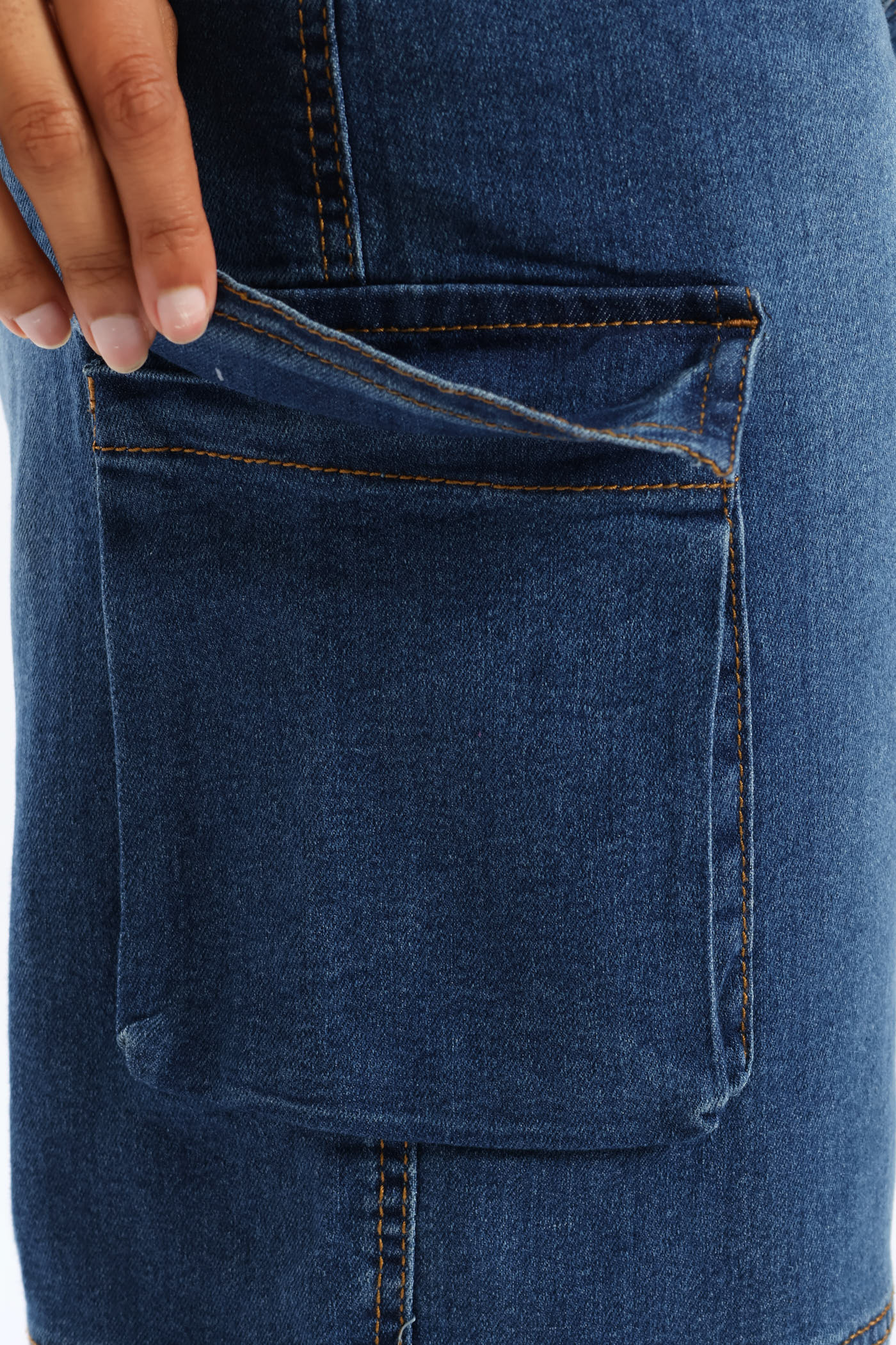 Carg Pockett Knee Panel Wide Leg Jean - Stonewash - Image 3