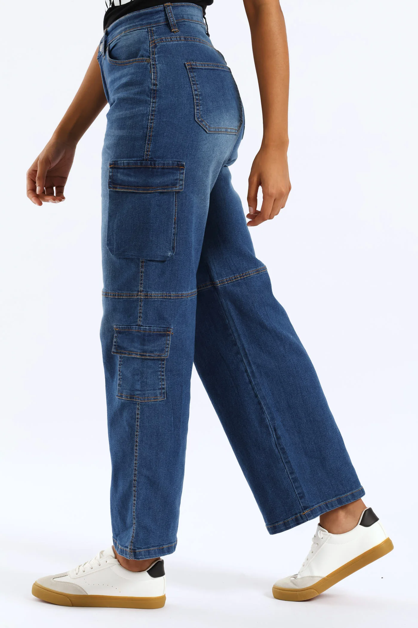 Carg Pockett Knee Panel Wide Leg Jean - Stonewash - Image 5