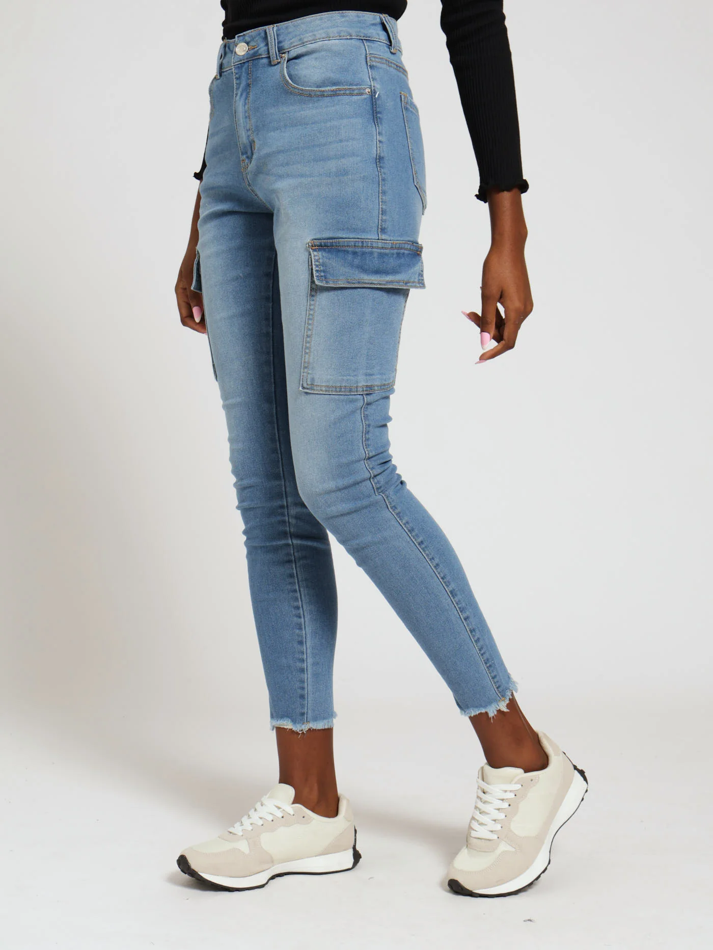 Cargo Chewed Hem Stretch Skinny Jean - Stonewash - Image 2