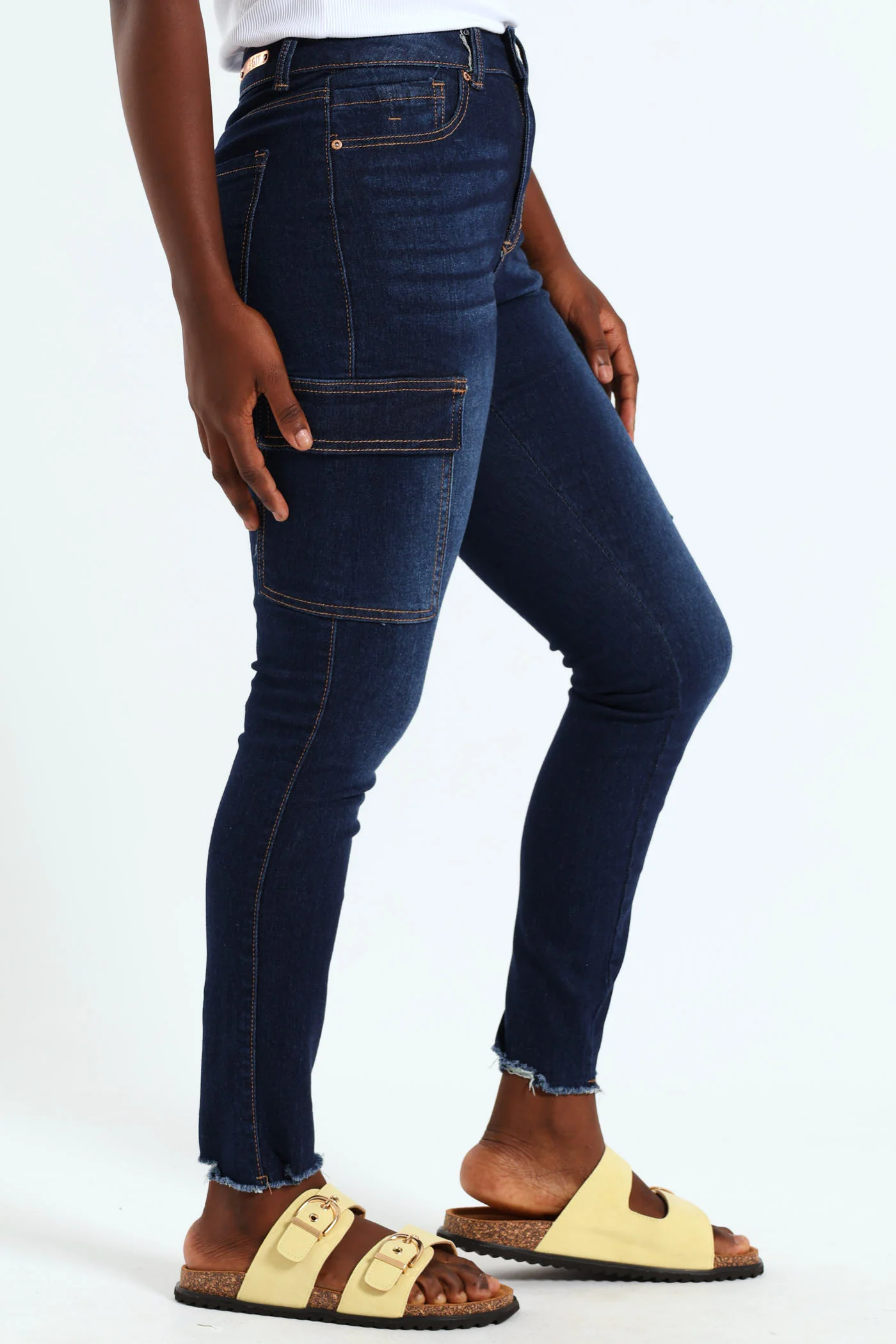Cargo Chewed Hem Stretch Skinny Jean - Ink - Image 4