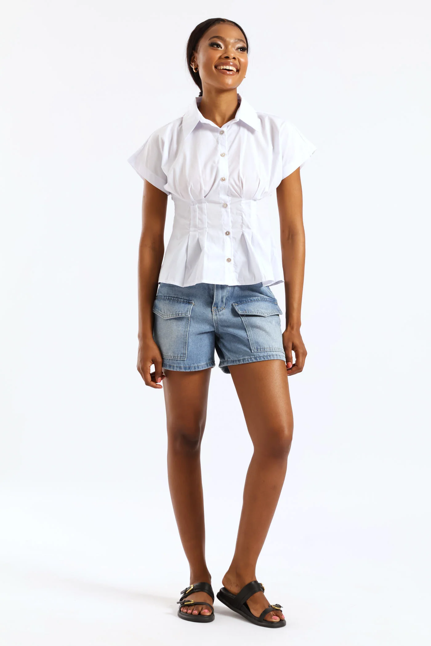 Cargo Pocket Denim Shorts - Light Wash - Image 5