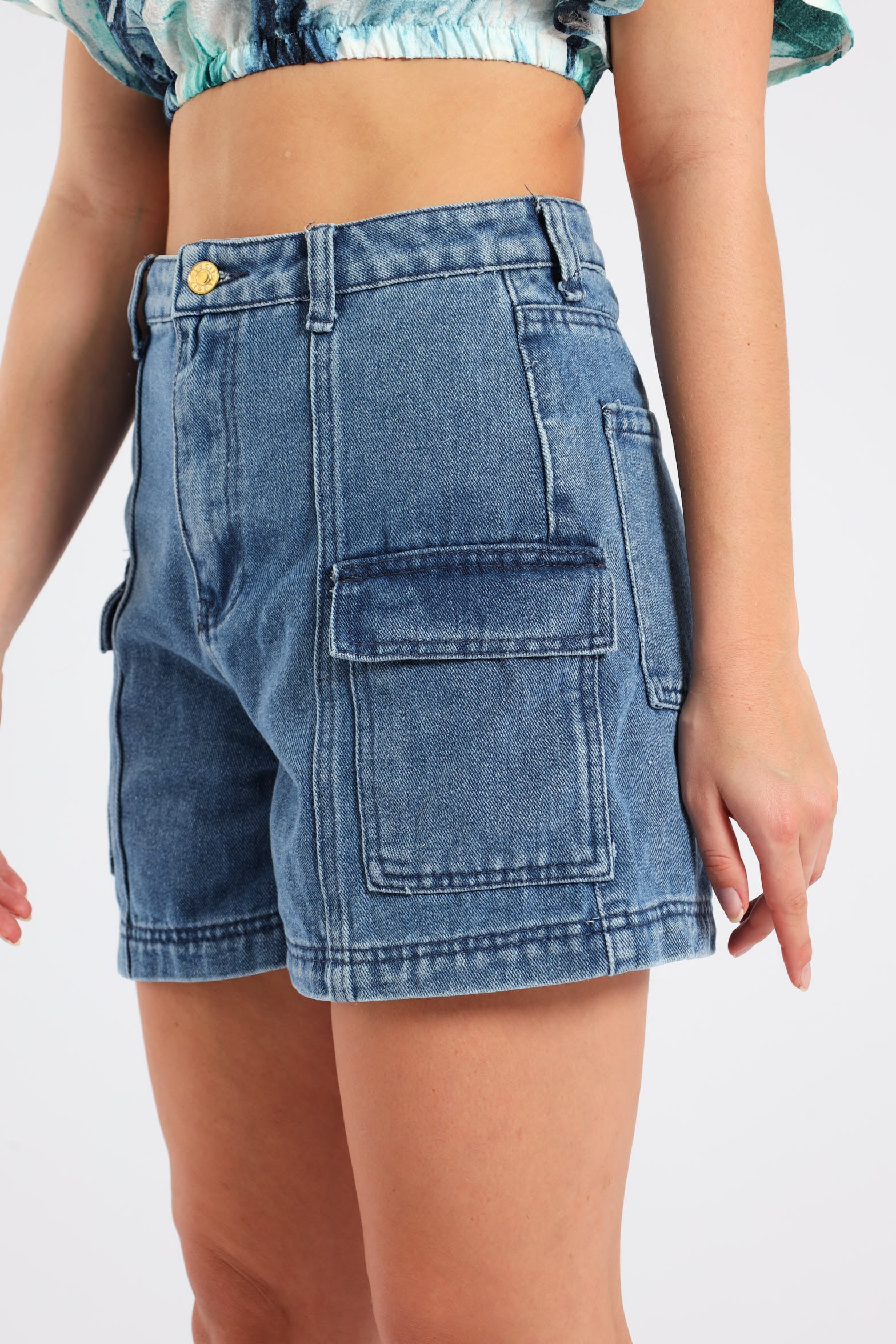 Cargo Pocket Denim Shorts - Stonewash - Image 3